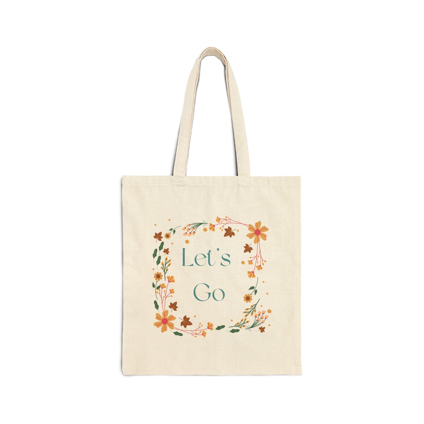 Floral Let's Go Cotton Canvas Tote Bag - Eco-Friendly and Stylish Carryall
