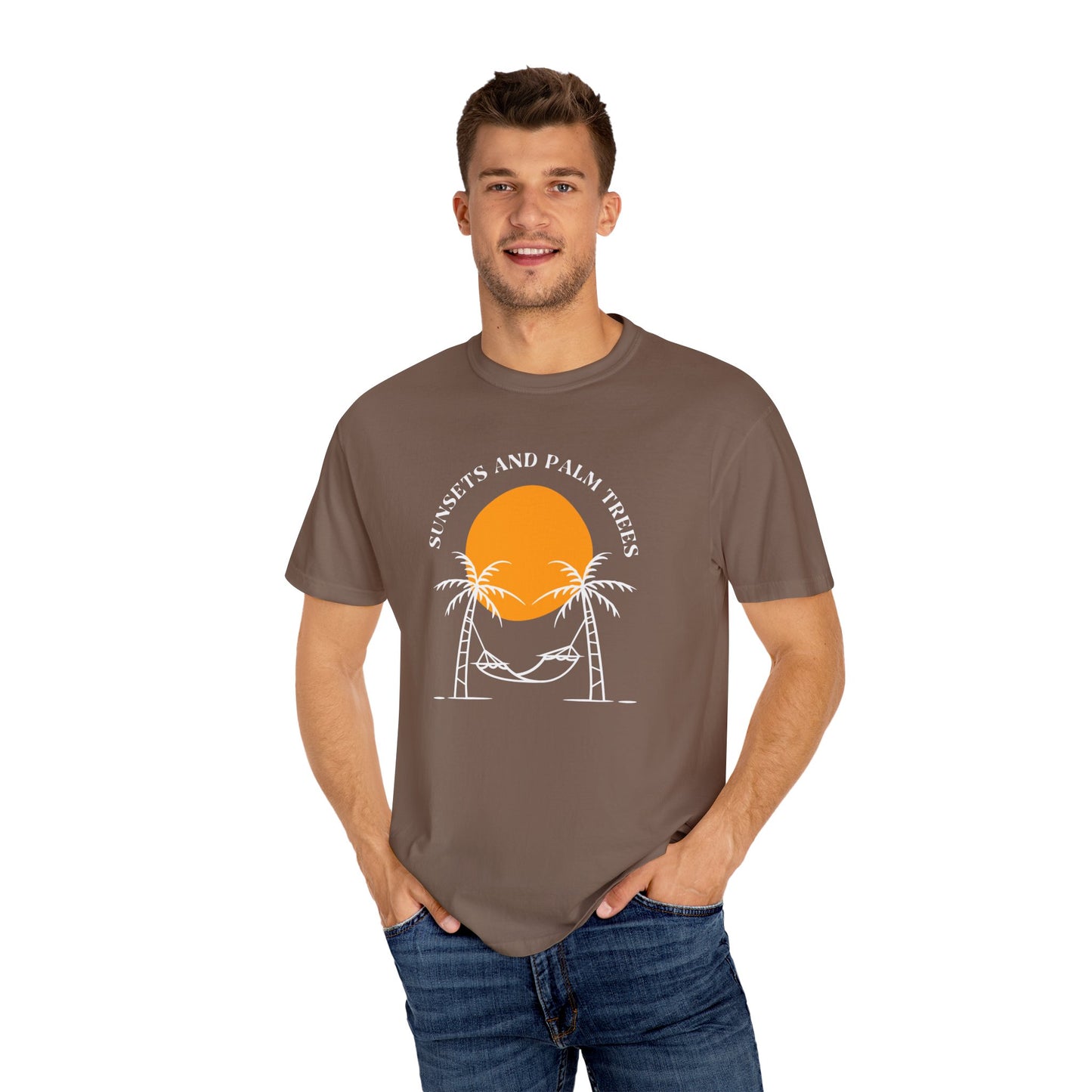Sunset and Palm Trees T-shirt, Unisex Relaxed Tee, Summer Vibes Shirt, Vacation Attire, Beach Lover Gift, Casual Wear