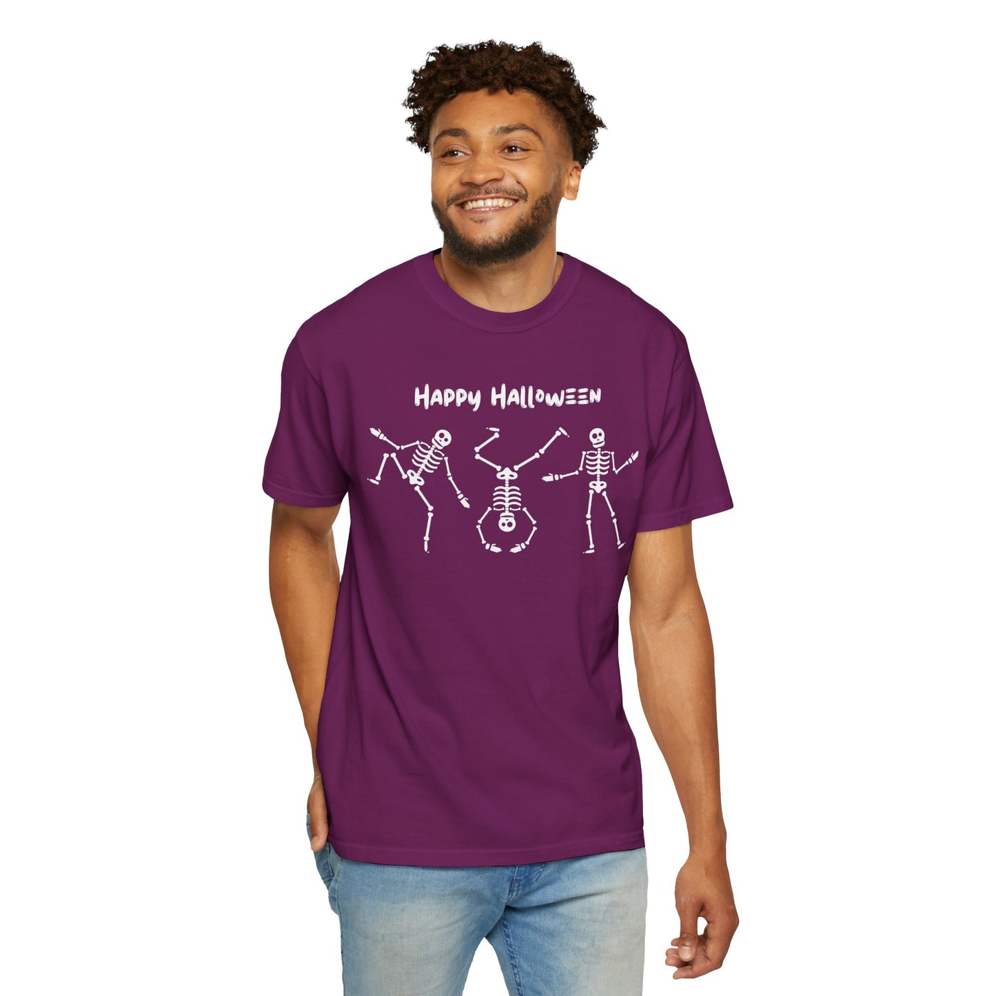 Happy Halloween Skeleton T-shirt, Unisex Halloween Tee, Spooky Season Shirt, Fall Festivity T-shirt, Fun Halloween Apparel