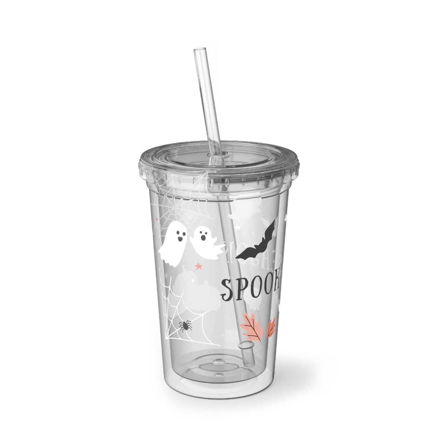 Halloween-Themed Acrylic Cup, Spooky Season Drinkware, Fall Party Tumbler, Ghosts and Pumpkins Cup, Autumn Decor