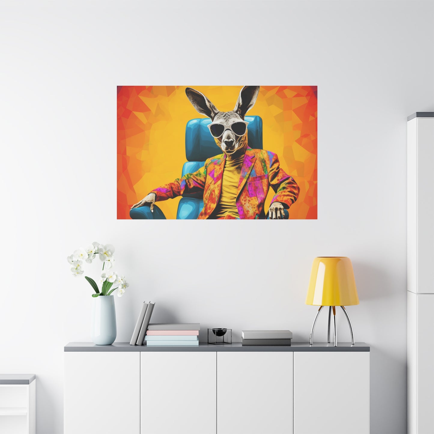 Colorful Kangaroo Wall Art - Retro Stretched Canvas