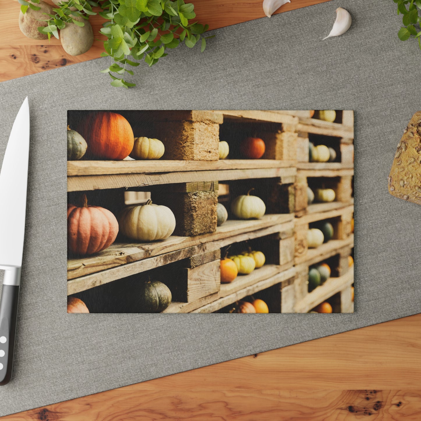 Autumn Harvest Glass Cutting Board, Fall Kitchen Decor, Thanksgiving Gift, Rustic Chopping Board, Farmhouse Style