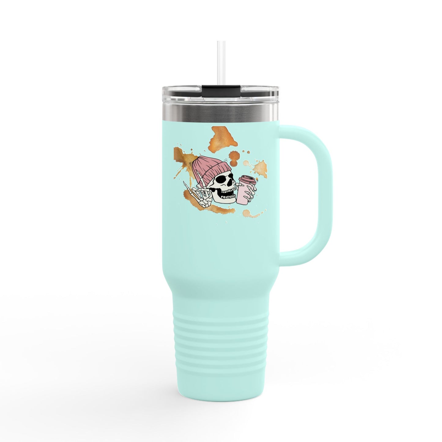 Skull Art Insulated Travel Mug, Stylish Coffee Cup, 40oz Tumbler, Unique Gift for Him or Her, Outdoor Adventure Drinkware