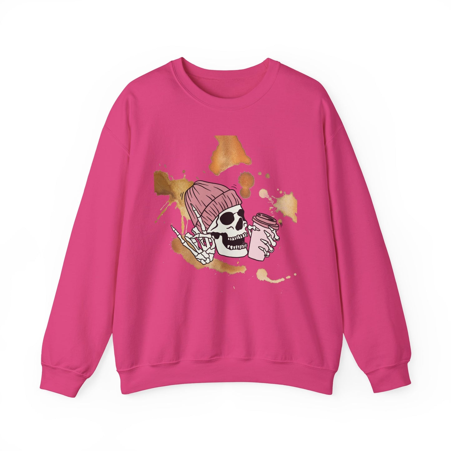 Cool Skull Coffee Sweatshirt, Unisex Crewneck Pullover, Halloween Gift, Cozy Sweatshirt, Edgy Halloween Apparel, Casual Style