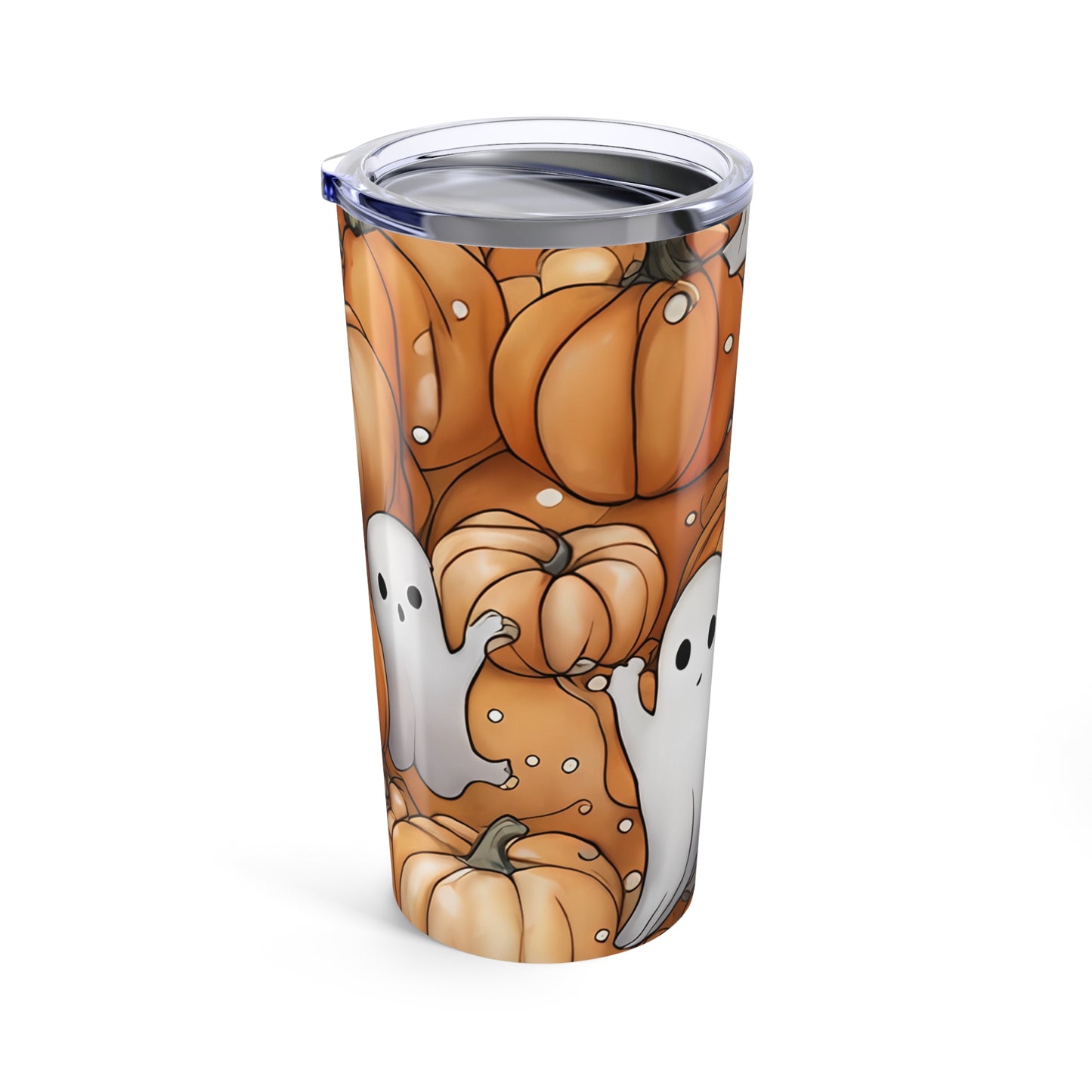 Halloween Ghost & Pumpkin Tumbler, Fall Coffee Travel Mug, Cute Halloween Decor, Gift for Ghost Lovers, Seasonal Drinkware