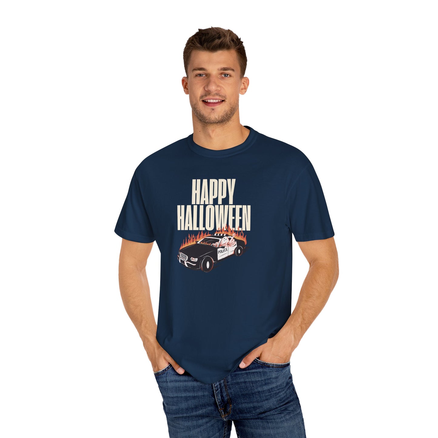 Halloween Car Graphic T-shirt, Unisex Spooky Tee, Fall Fashion, Halloween Costume, Retro Style Shirt, Gift for Halloween Lovers