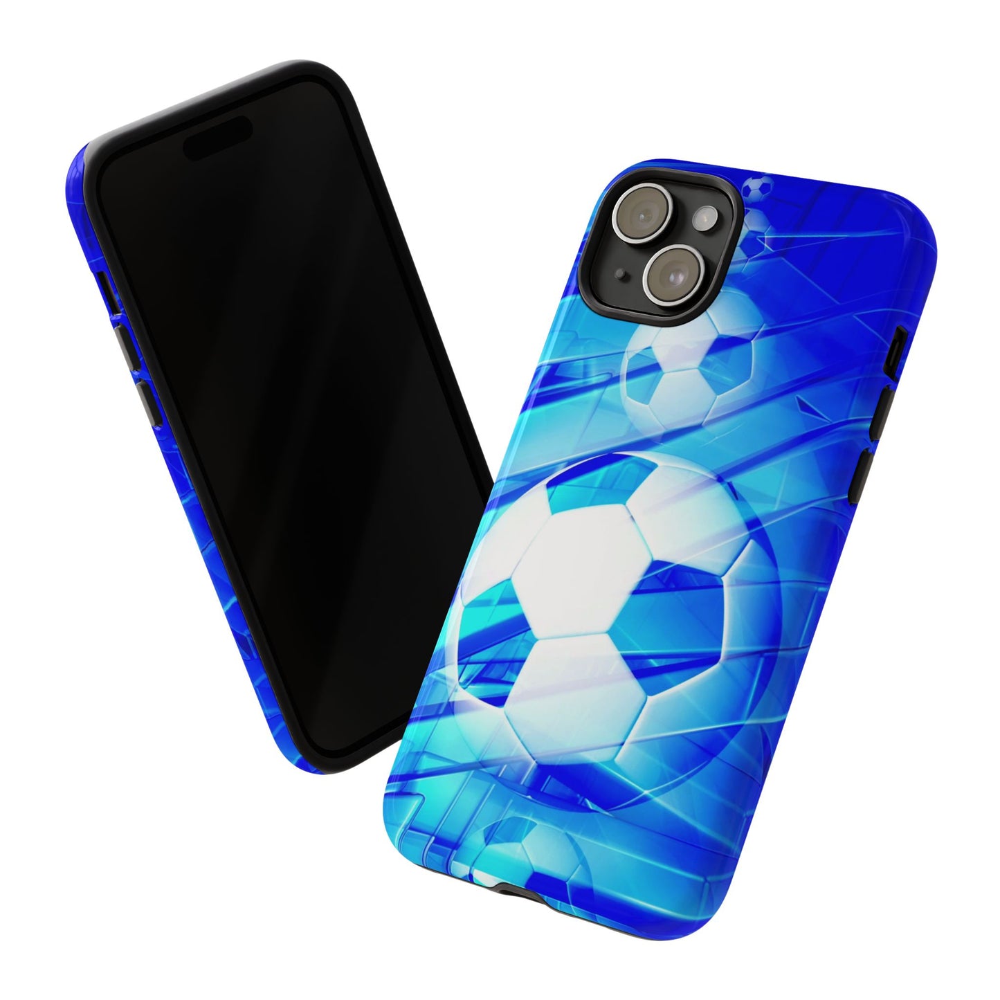 Soccer Phone Case with Tough Design, Blue Soccer Graphic Cover, Sporty Gift, Athletic Accessory, Youthful Decor, Durable Protection