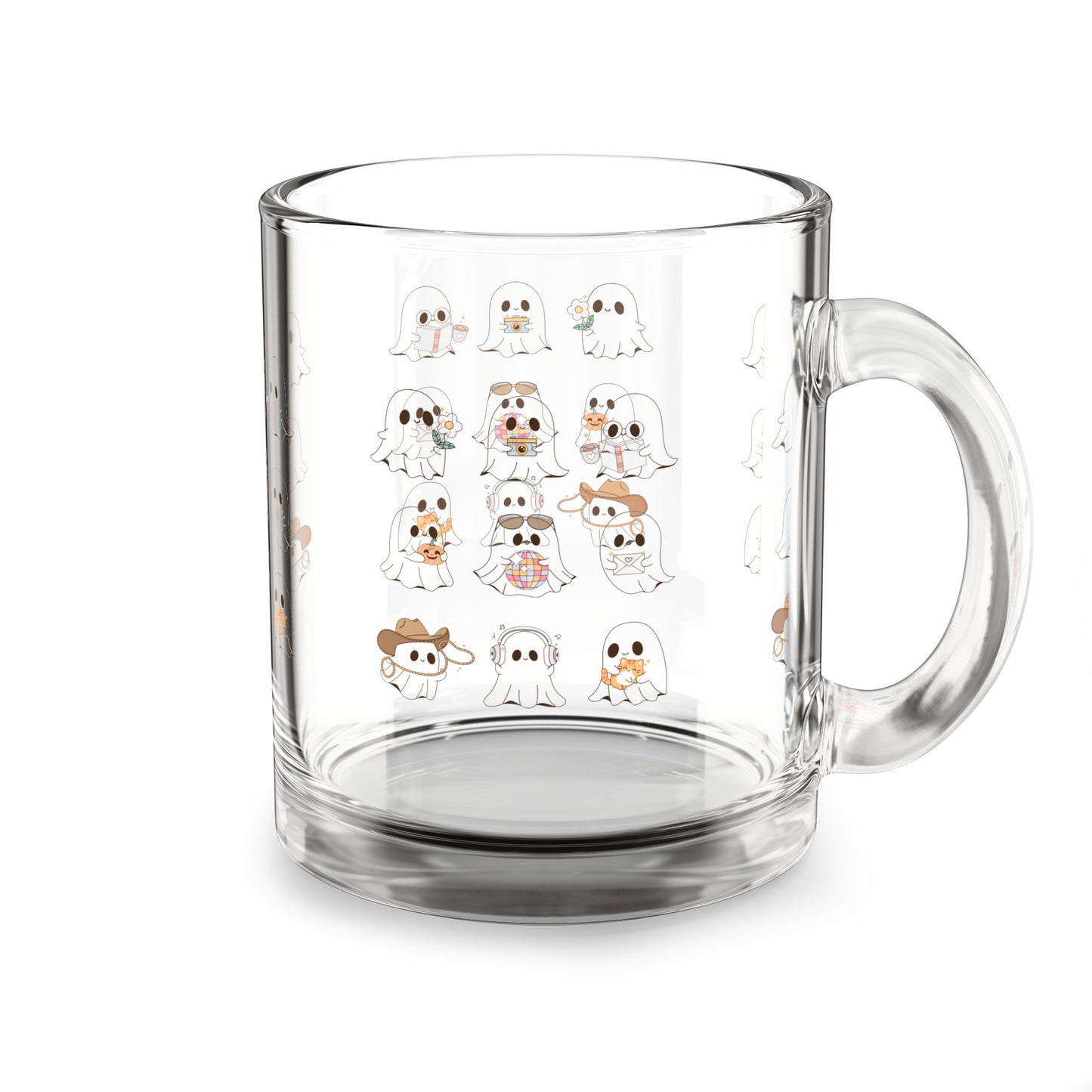 Cute Ghosts Glass Mug, 10oz - Perfect for Halloween, Cozy Coffee Vibes, Fun Gift for Friends, Cute Drinkware for Fall