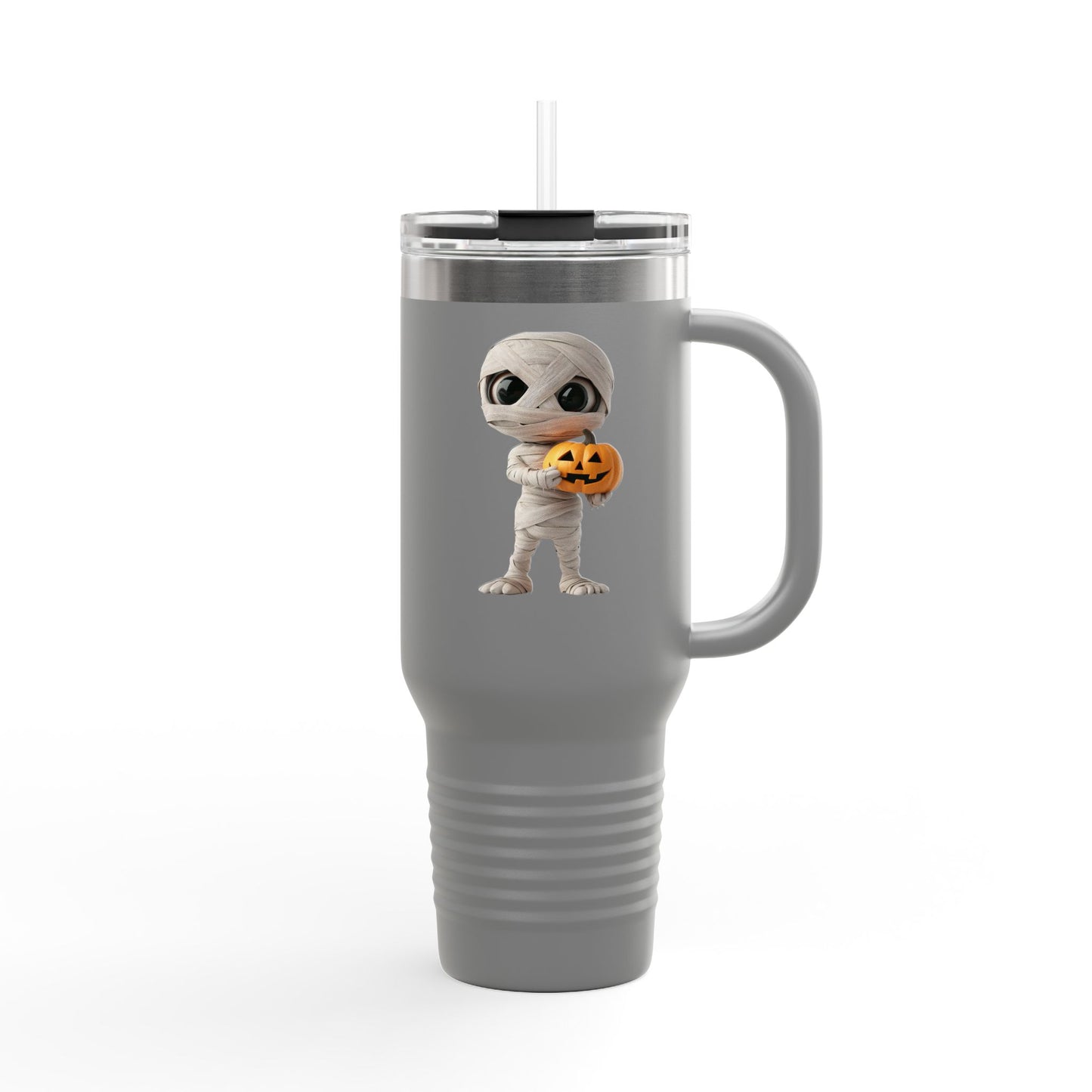 Halloween Mummy Pumpkin Insulated Travel Mug, 40oz | Whimsical Mummy Design, Perfect for Fall, Gifts, Trick-or-Treat, Coffee Lovers, Eco-Friendly