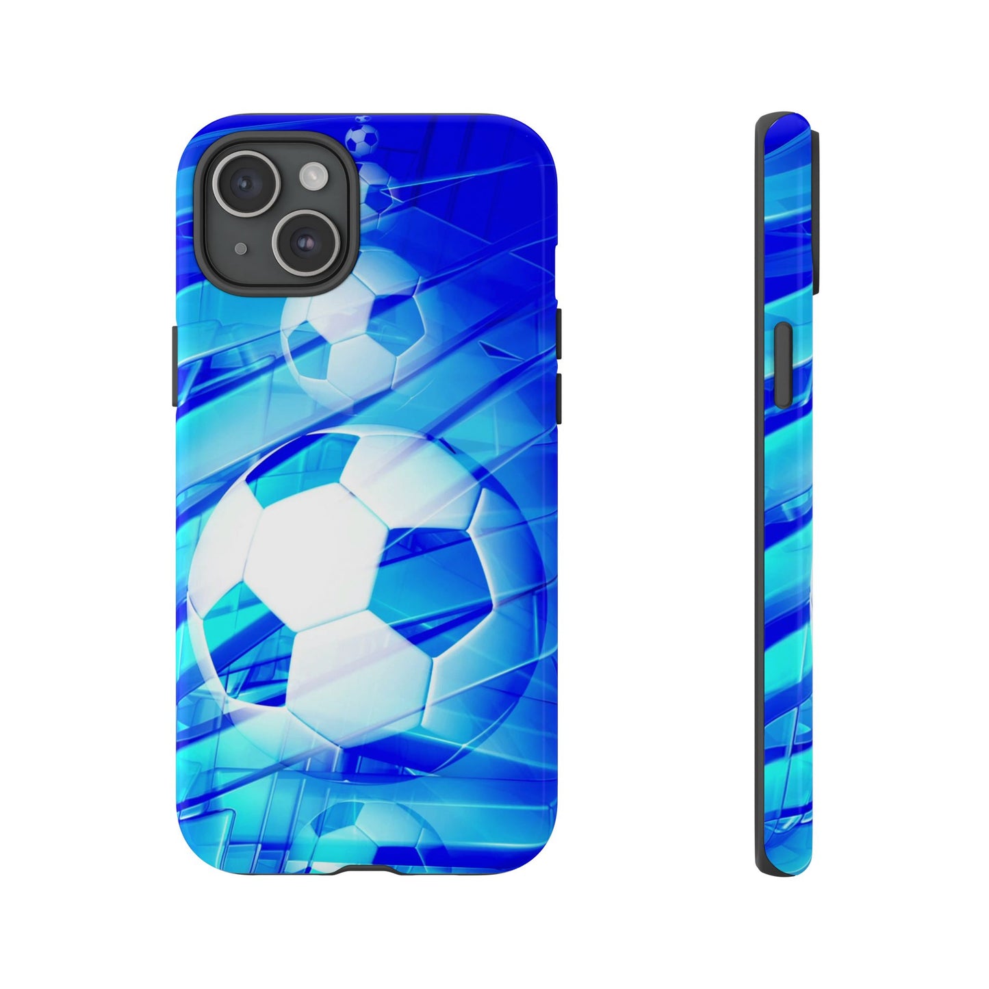 Soccer Phone Case with Tough Design, Blue Soccer Graphic Cover, Sporty Gift, Athletic Accessory, Youthful Decor, Durable Protection