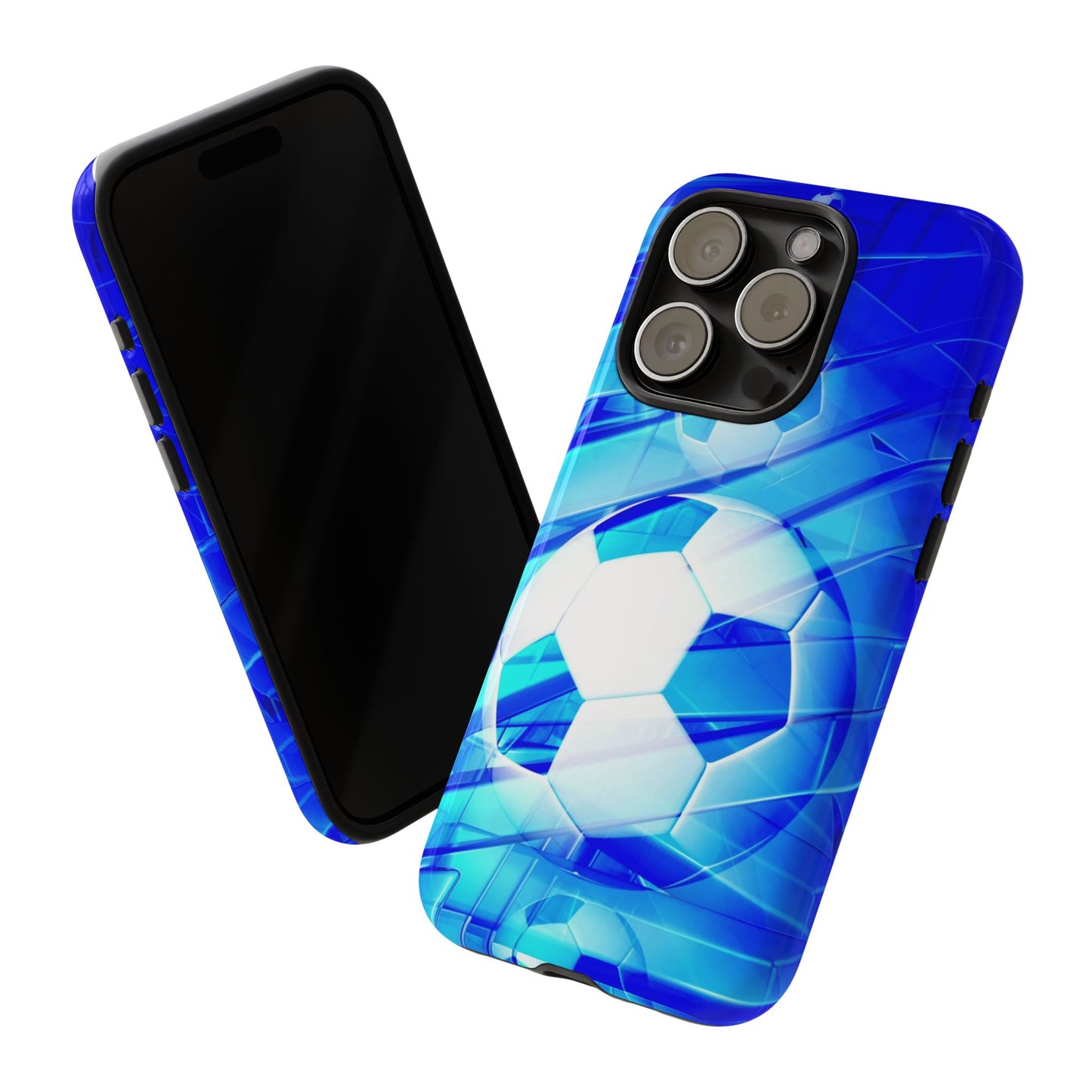 Soccer Phone Case with Tough Design, Blue Soccer Graphic Cover, Sporty Gift, Athletic Accessory, Youthful Decor, Durable Protection