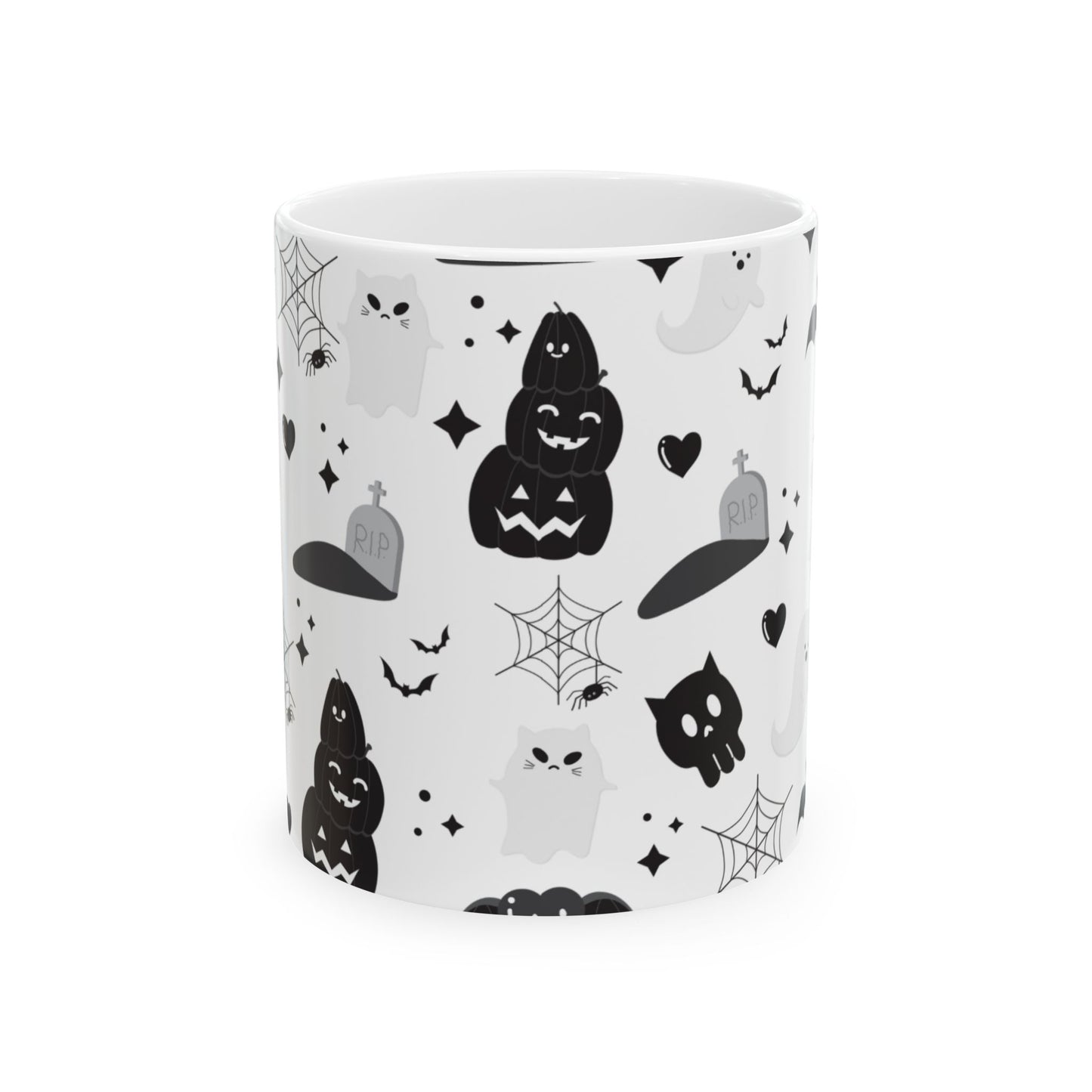Spooky Cat Ceramic Mug - Halloween Drinkware, Black Cat Mug, Cute Ghost Cup, Halloween Gift, Witchy Coffee Mug
