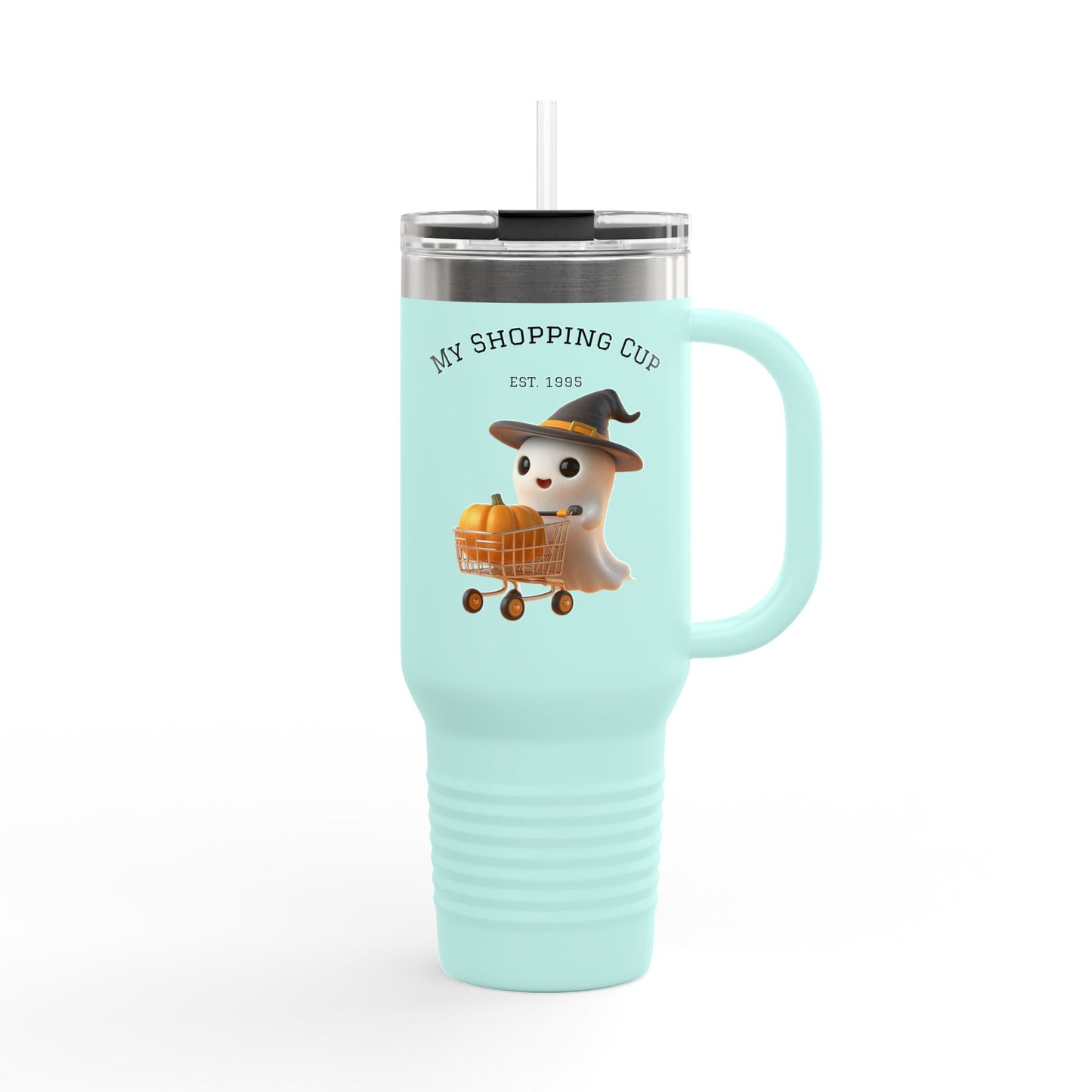 Halloween Insulated Travel Mug, 40oz | Ghost Shopper Coffee Cup | Perfect for Fall, Gifts, Haunted House Parties, Seasonal Drinkware