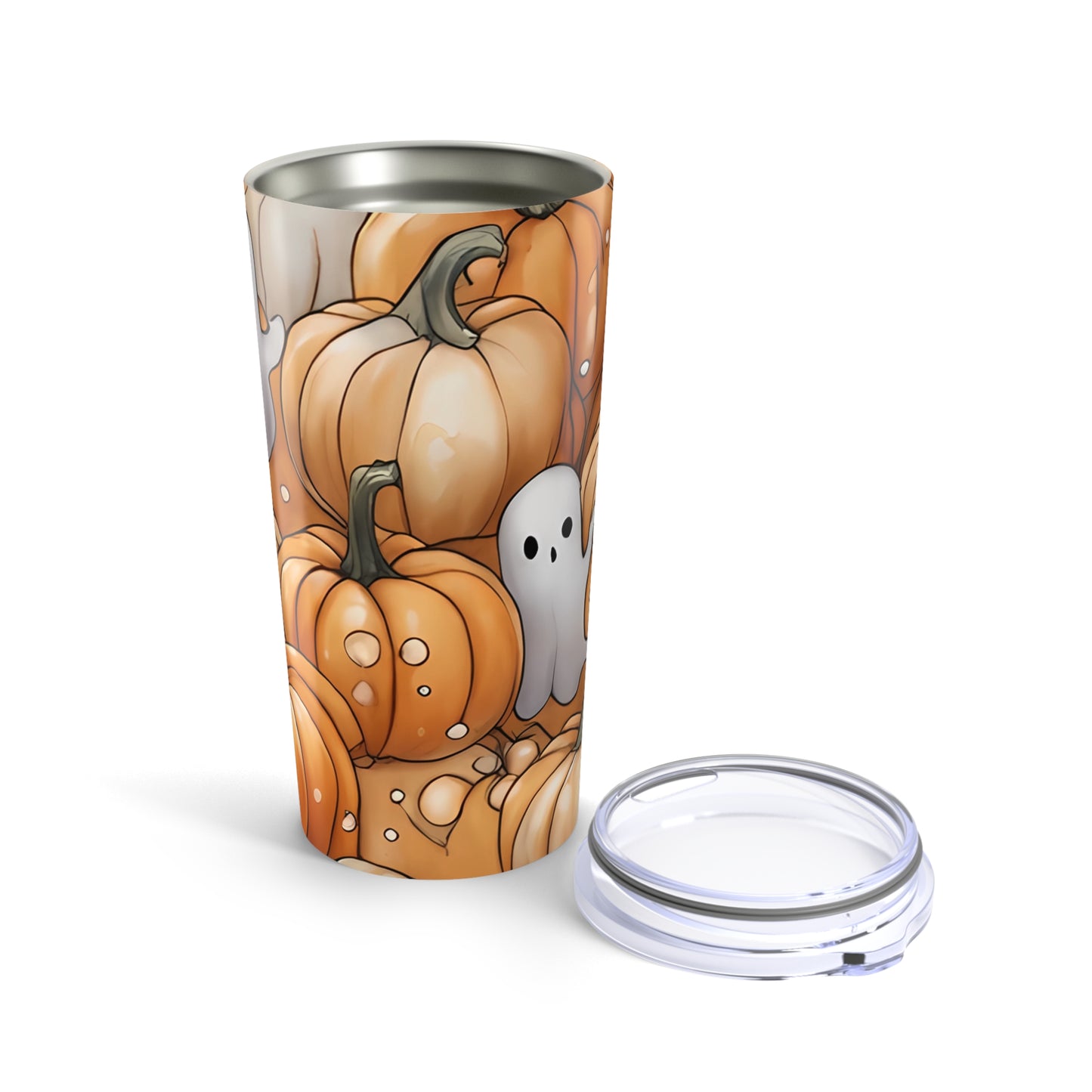 Halloween Ghost & Pumpkin Tumbler, Fall Coffee Travel Mug, Cute Halloween Decor, Gift for Ghost Lovers, Seasonal Drinkware