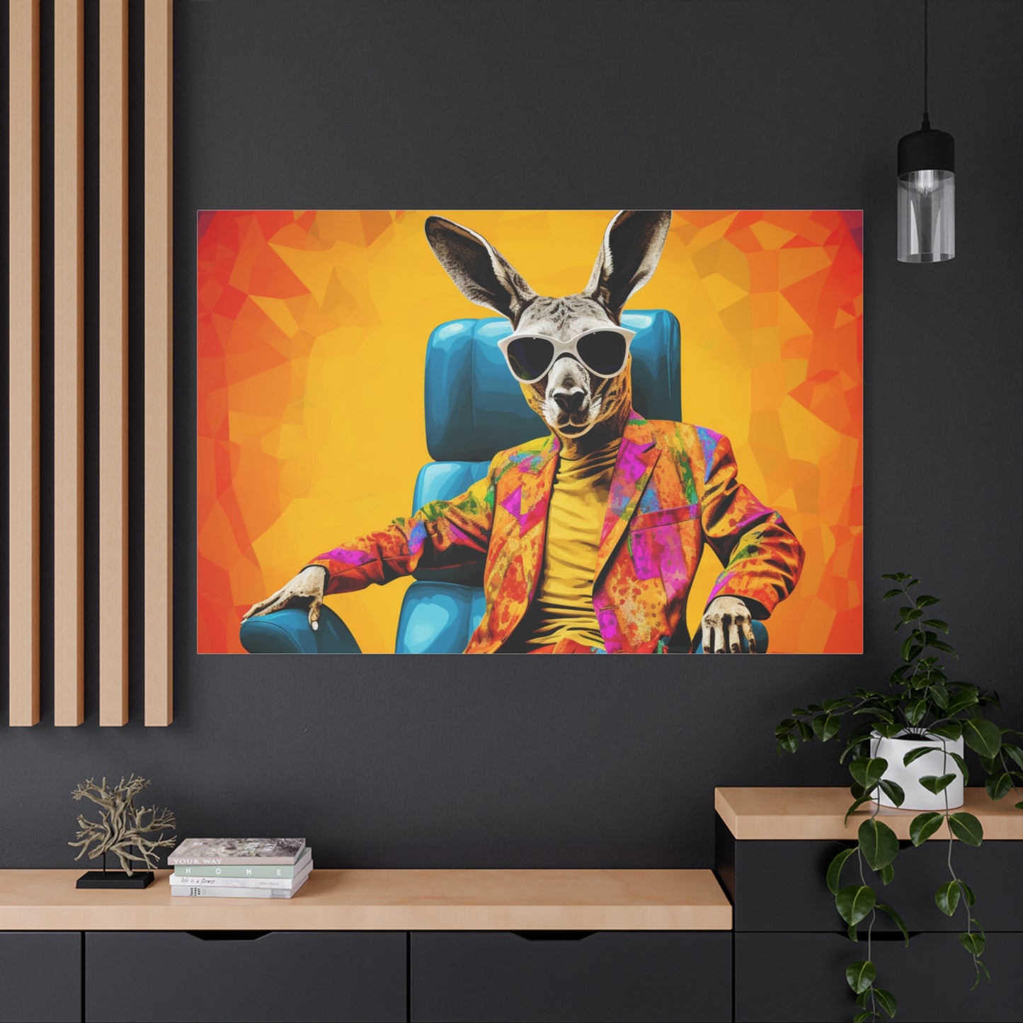 Colorful Kangaroo Wall Art - Retro Stretched Canvas