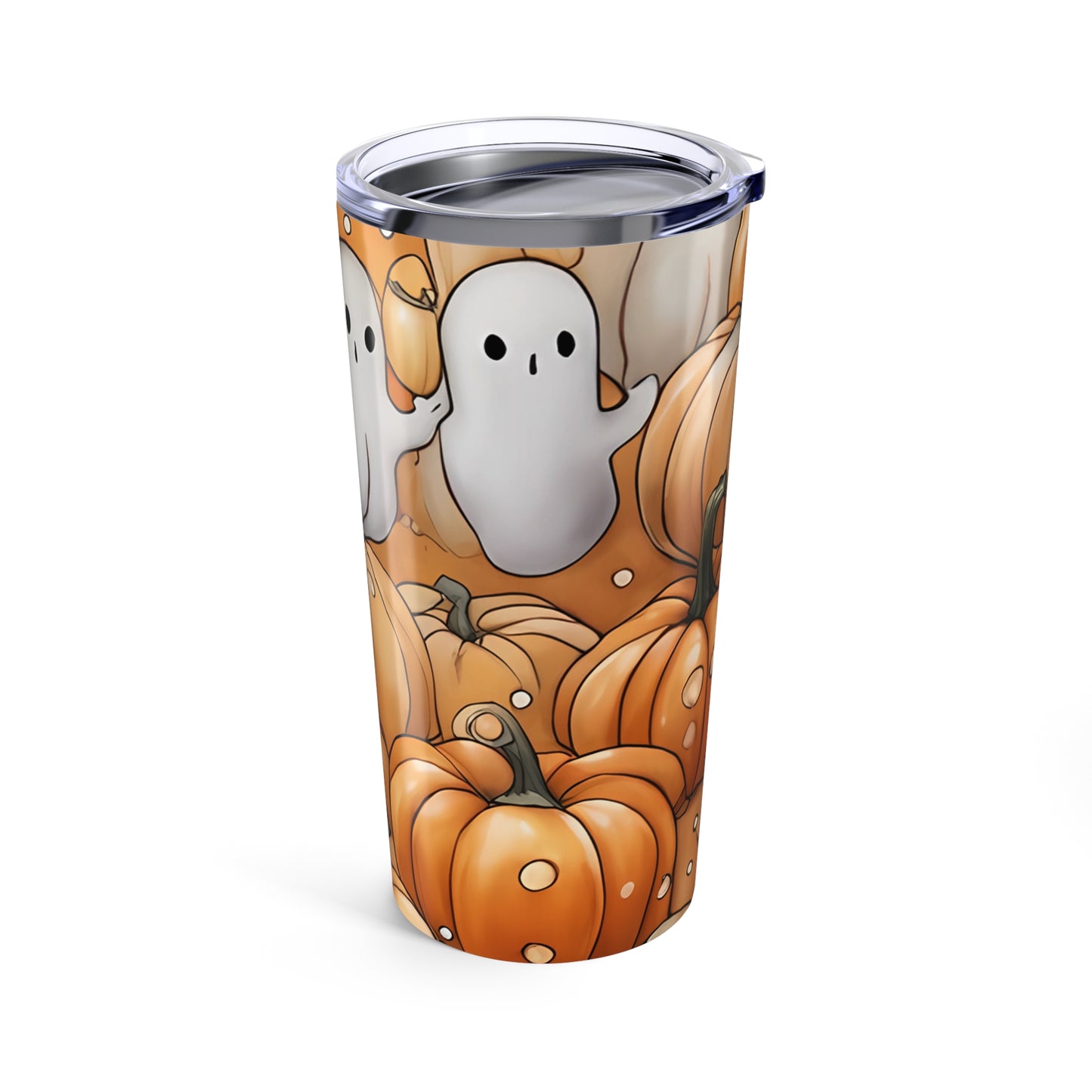 Halloween Ghost & Pumpkin Tumbler, Fall Coffee Travel Mug, Cute Halloween Decor, Gift for Ghost Lovers, Seasonal Drinkware