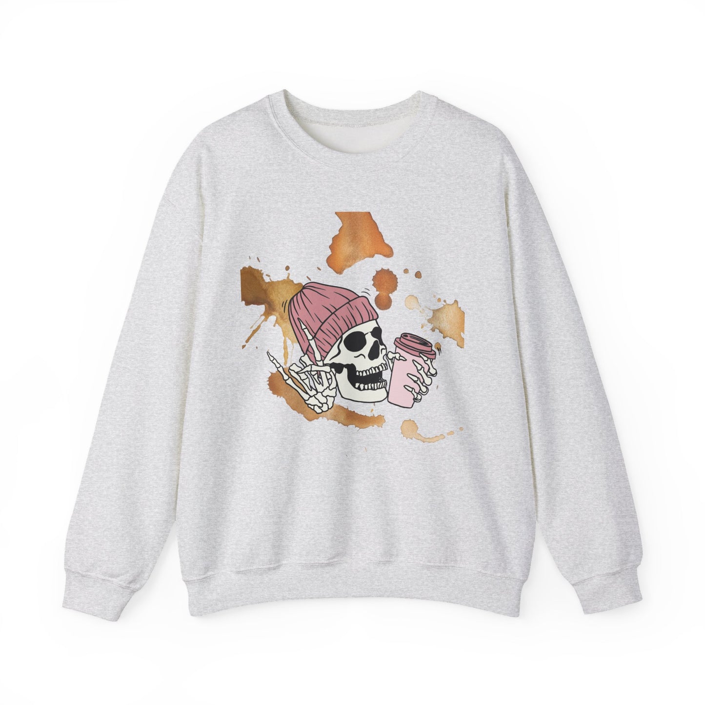 Cool Skull Coffee Sweatshirt, Unisex Crewneck Pullover, Halloween Gift, Cozy Sweatshirt, Edgy Halloween Apparel, Casual Style