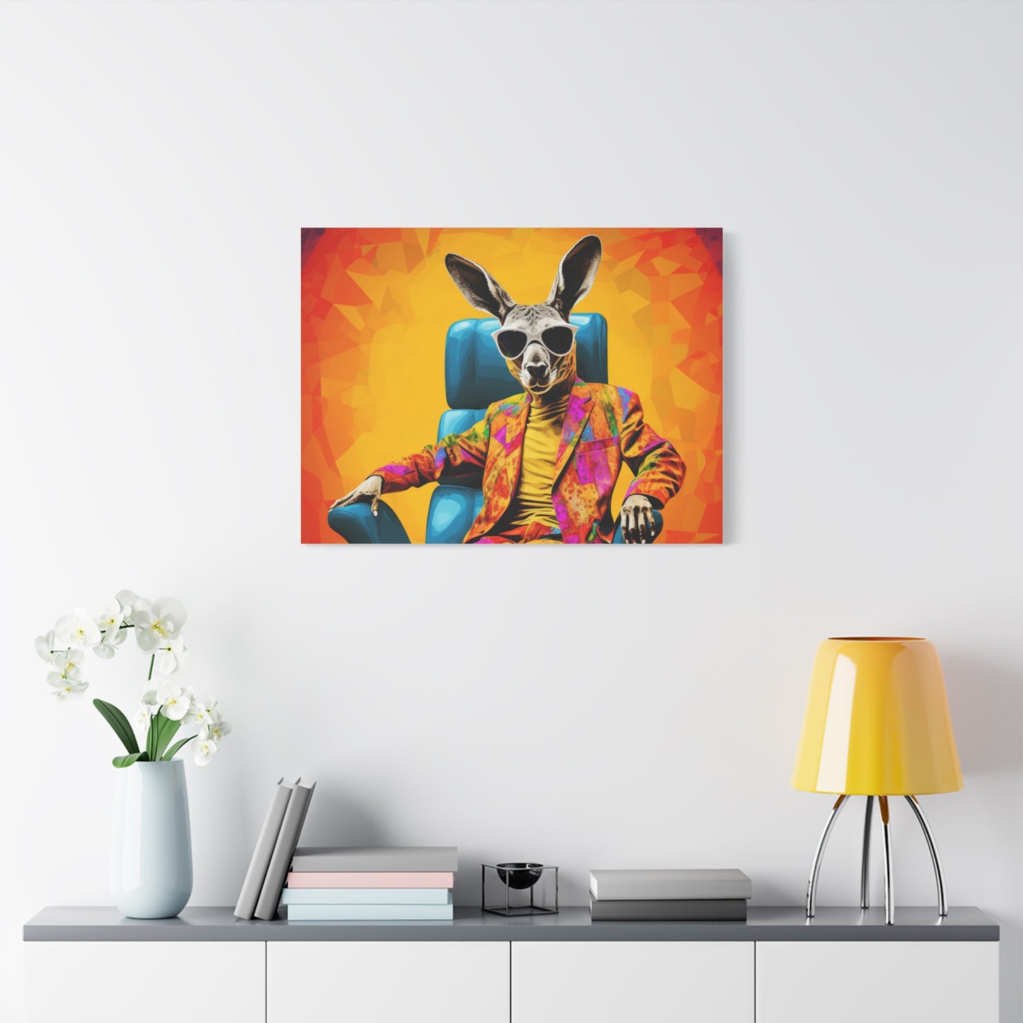 Colorful Kangaroo Wall Art - Retro Stretched Canvas