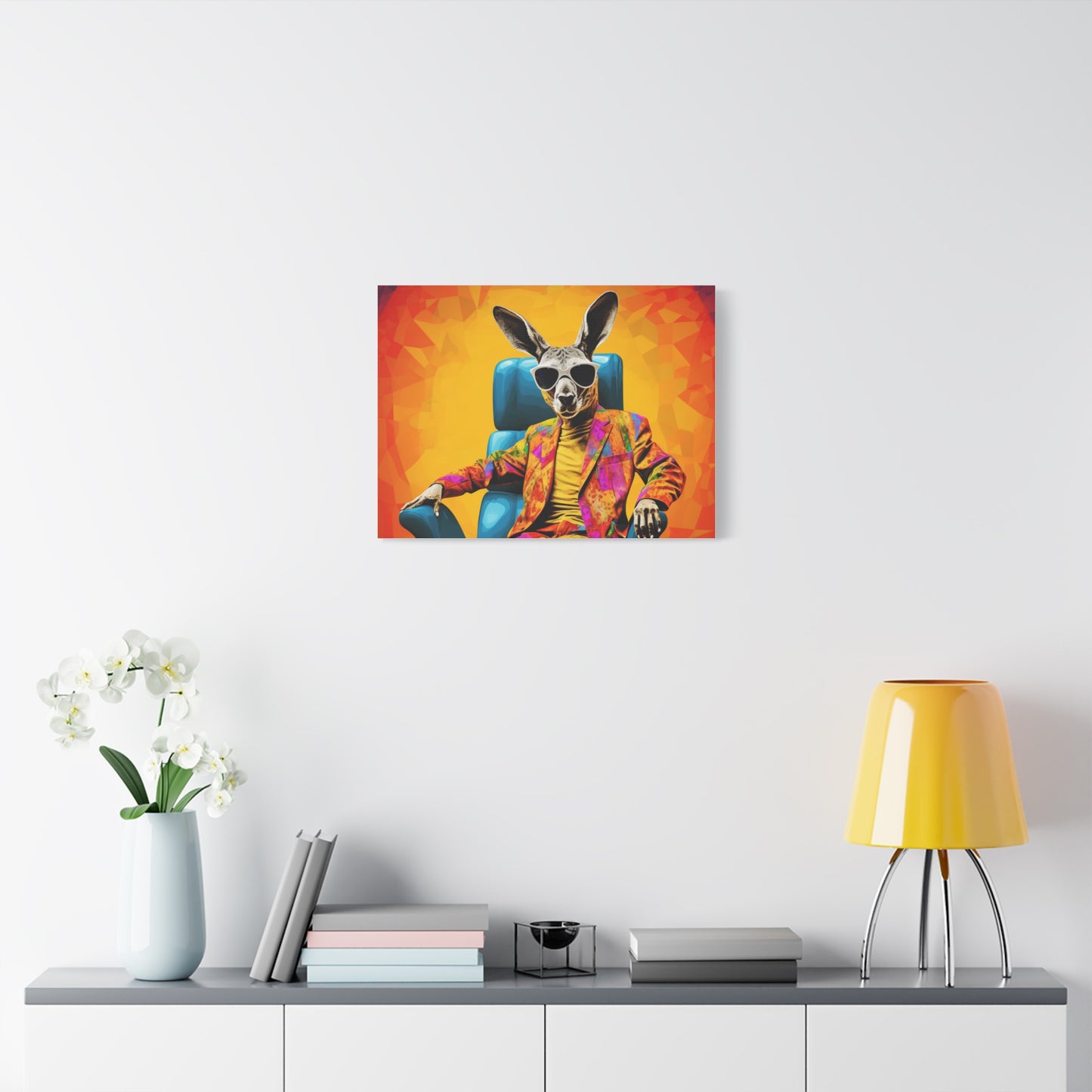 Colorful Kangaroo Wall Art - Retro Stretched Canvas