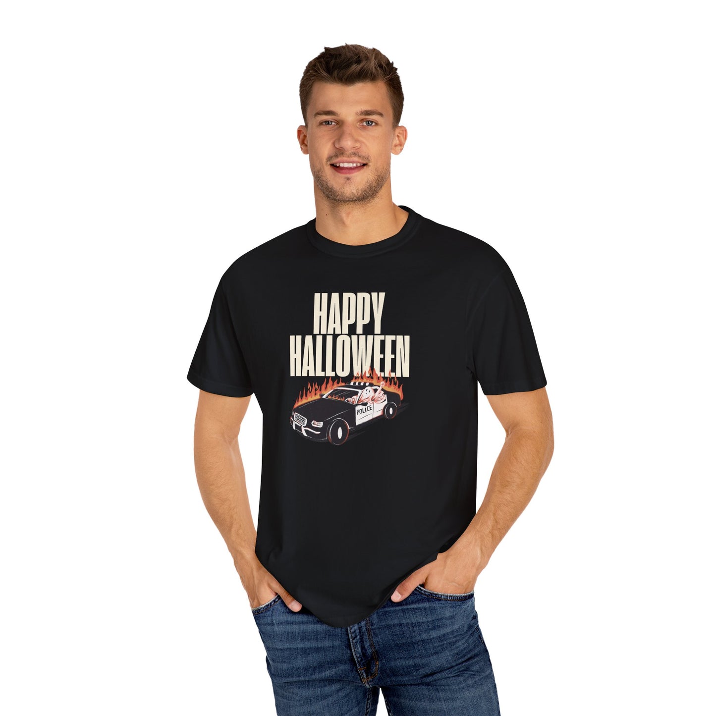 Halloween Car Graphic T-shirt, Unisex Spooky Tee, Fall Fashion, Halloween Costume, Retro Style Shirt, Gift for Halloween Lovers