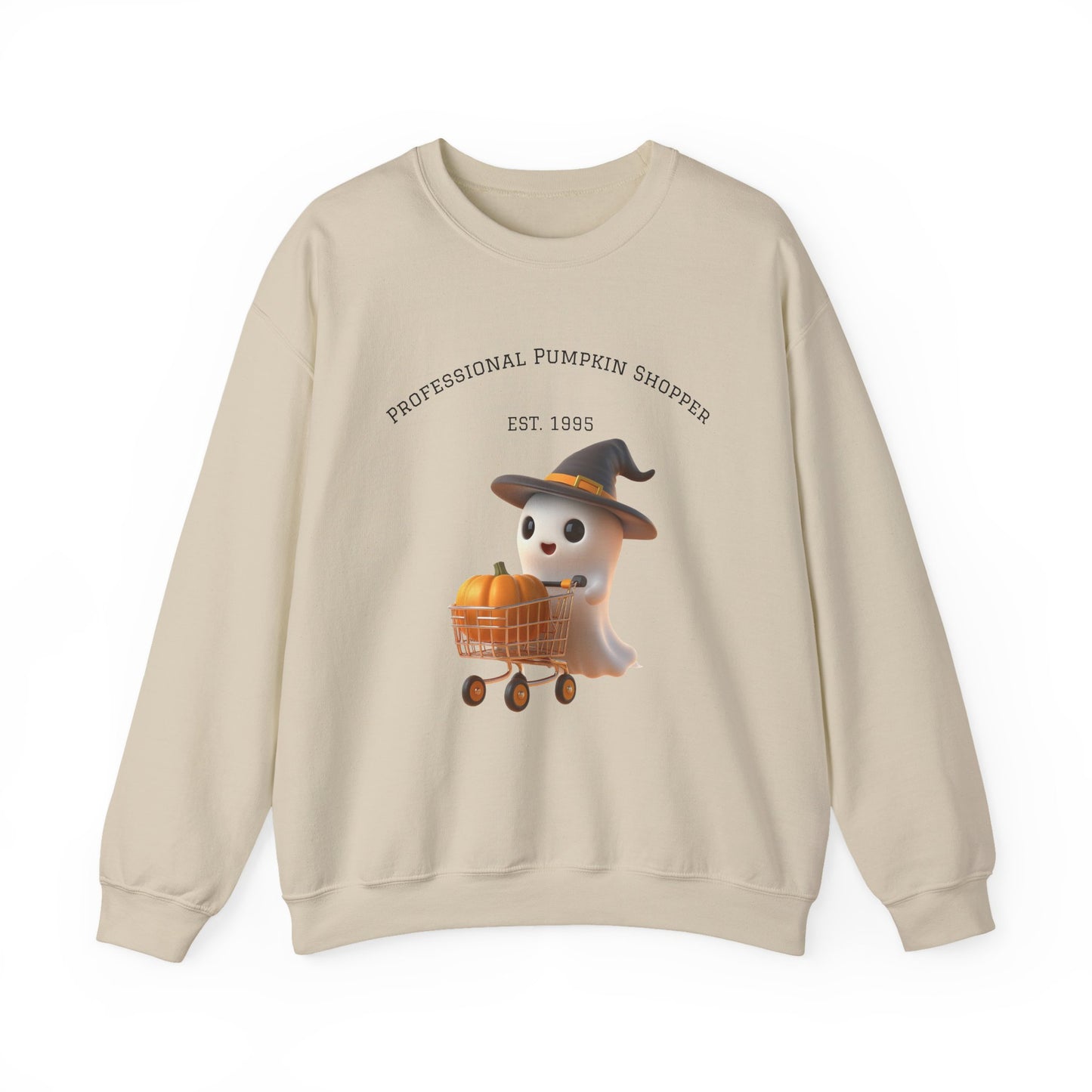 Cute Halloween Ghost Shopper Sweatshirt - Professional Pumpkin Shopper, Cozy Fall Apparel, Unisex Sweatshirt, Halloween Gift, Seasonal Fashion