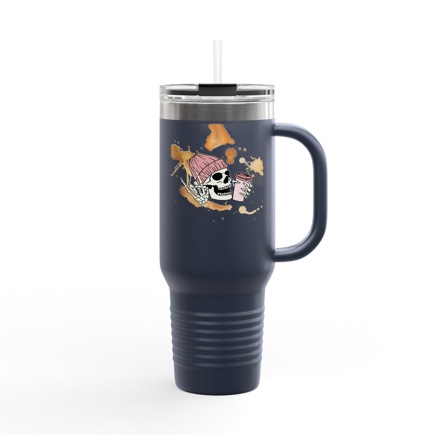 Skull Art Insulated Travel Mug, Stylish Coffee Cup, 40oz Tumbler, Unique Gift for Him or Her, Outdoor Adventure Drinkware