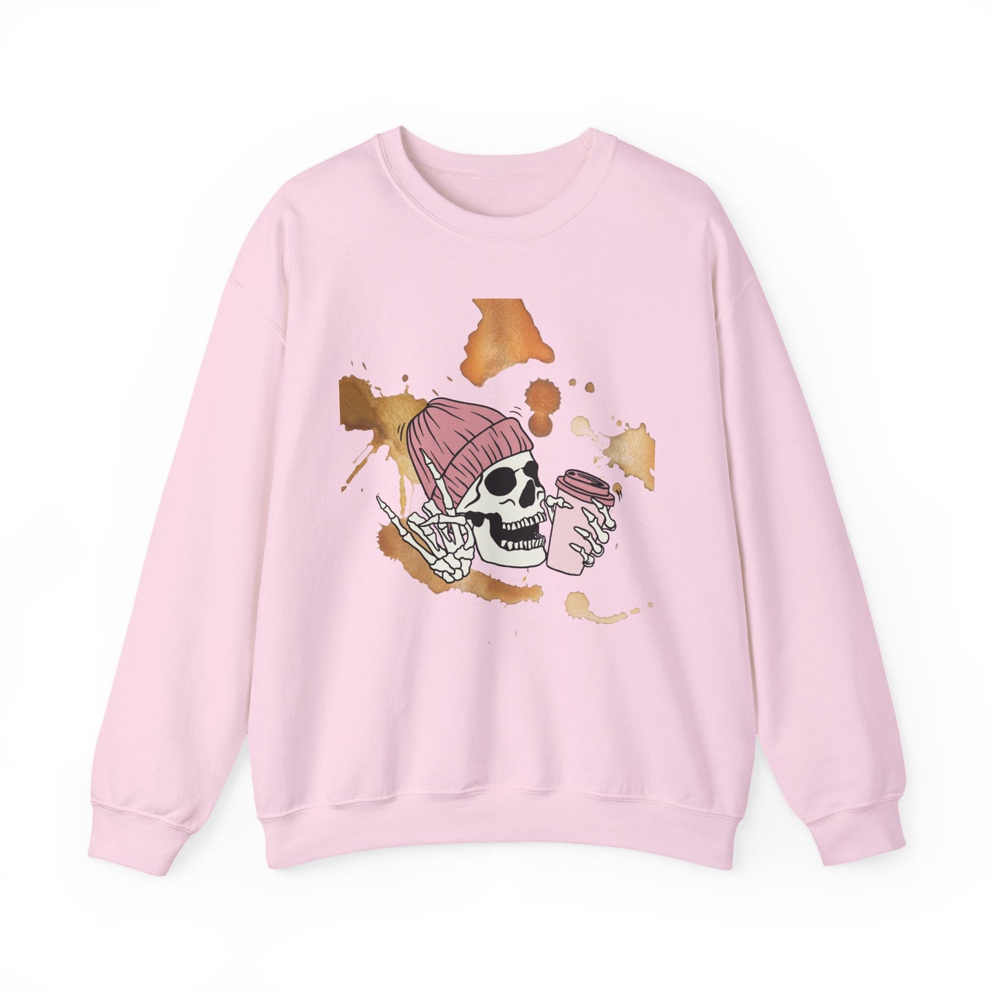 Cool Skull Coffee Sweatshirt, Unisex Crewneck Pullover, Halloween Gift, Cozy Sweatshirt, Edgy Halloween Apparel, Casual Style