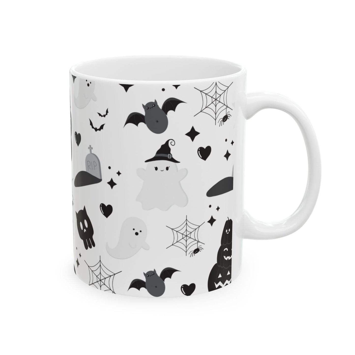 Spooky Cat Ceramic Mug - Halloween Drinkware, Black Cat Mug, Cute Ghost Cup, Halloween Gift, Witchy Coffee Mug