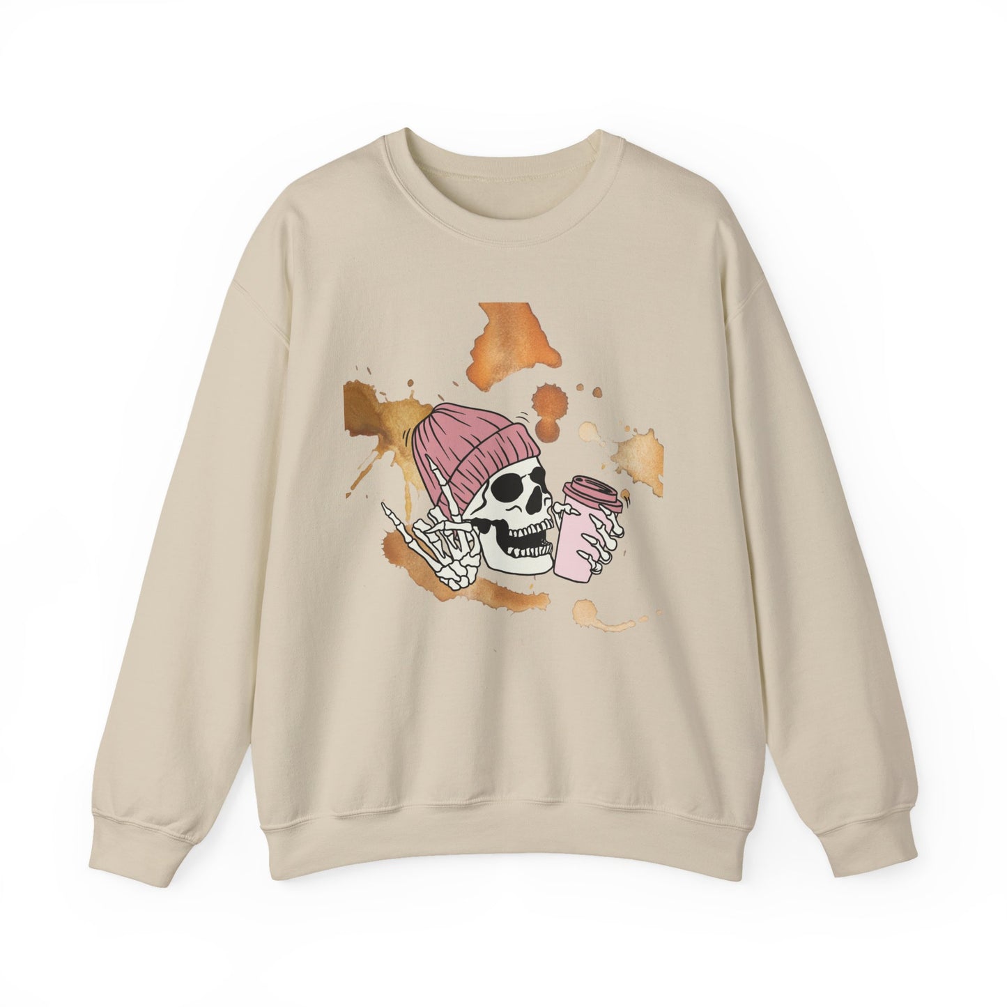 Cool Skull Coffee Sweatshirt, Unisex Crewneck Pullover, Halloween Gift, Cozy Sweatshirt, Edgy Halloween Apparel, Casual Style