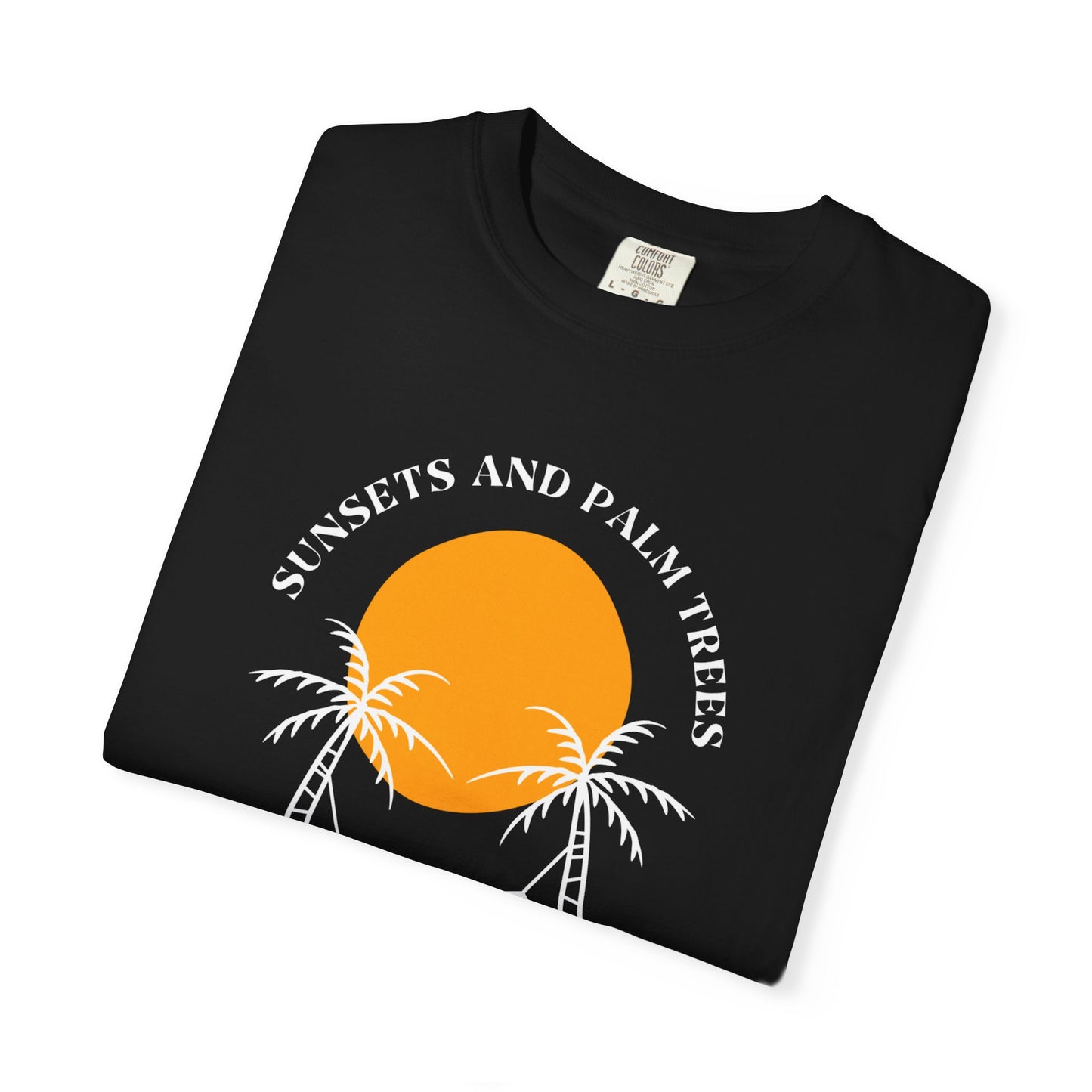 Sunset and Palm Trees T-shirt, Unisex Relaxed Tee, Summer Vibes Shirt, Vacation Attire, Beach Lover Gift, Casual Wear