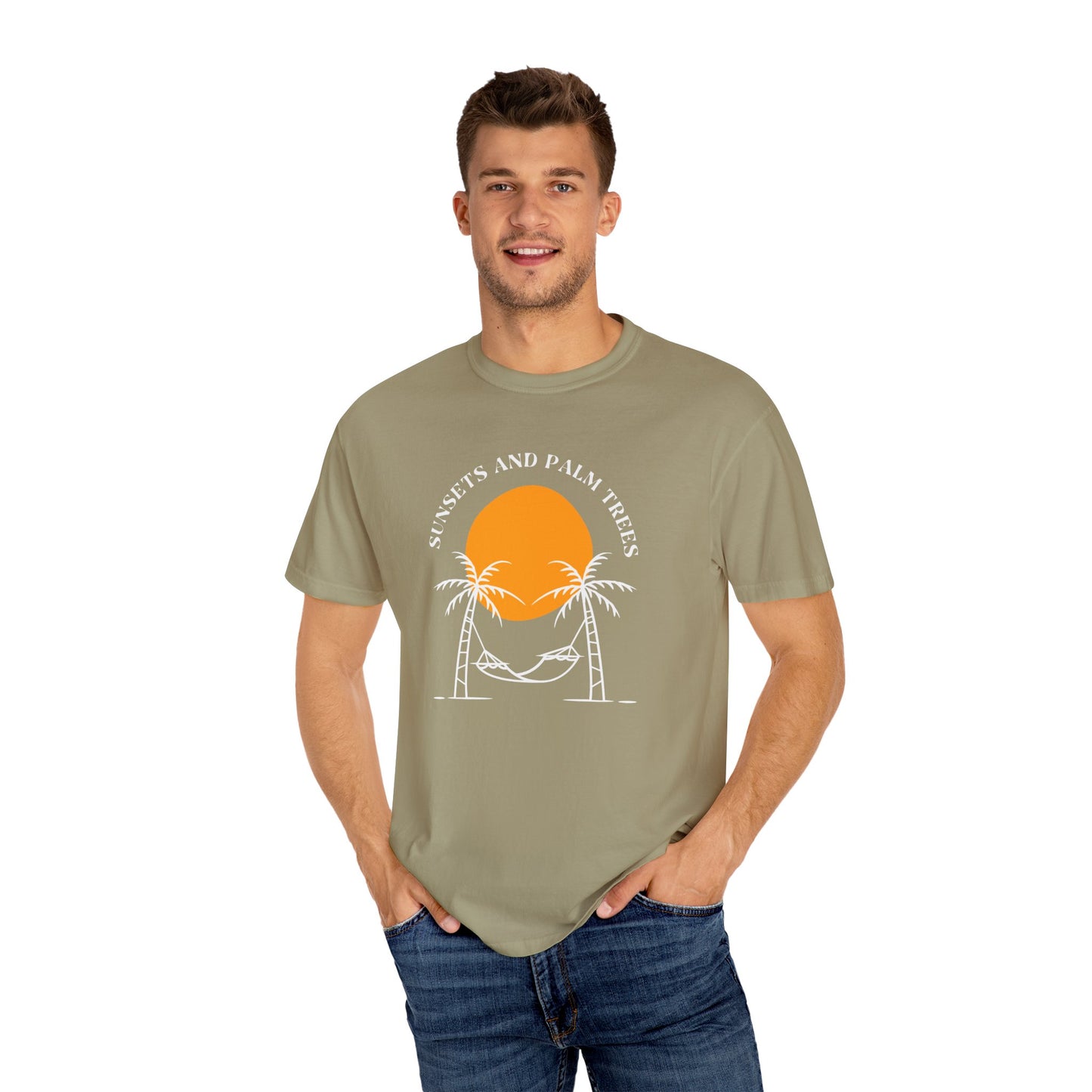 Sunset and Palm Trees T-shirt, Unisex Relaxed Tee, Summer Vibes Shirt, Vacation Attire, Beach Lover Gift, Casual Wear