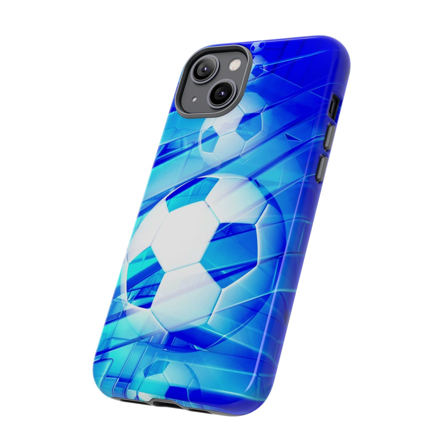 Soccer Phone Case with Tough Design, Blue Soccer Graphic Cover, Sporty Gift, Athletic Accessory, Youthful Decor, Durable Protection