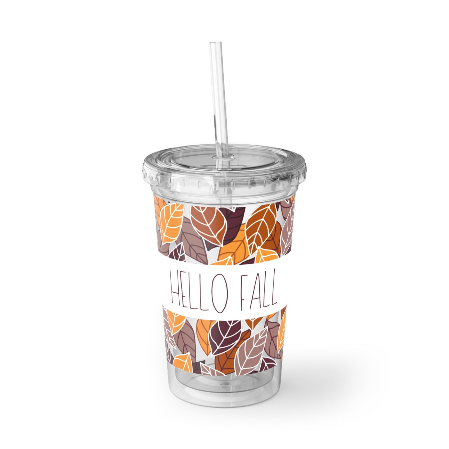 Fall Leaf Acrylic Cup with Straw, Seasonal Drinkware, Hello Fall Tumbler, Coffee and Tea Cup, Autumnal Gift, Customizable Cup