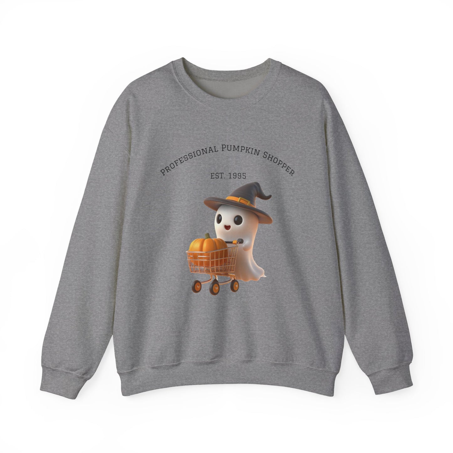 Cute Halloween Ghost Shopper Sweatshirt - Professional Pumpkin Shopper, Cozy Fall Apparel, Unisex Sweatshirt, Halloween Gift, Seasonal Fashion