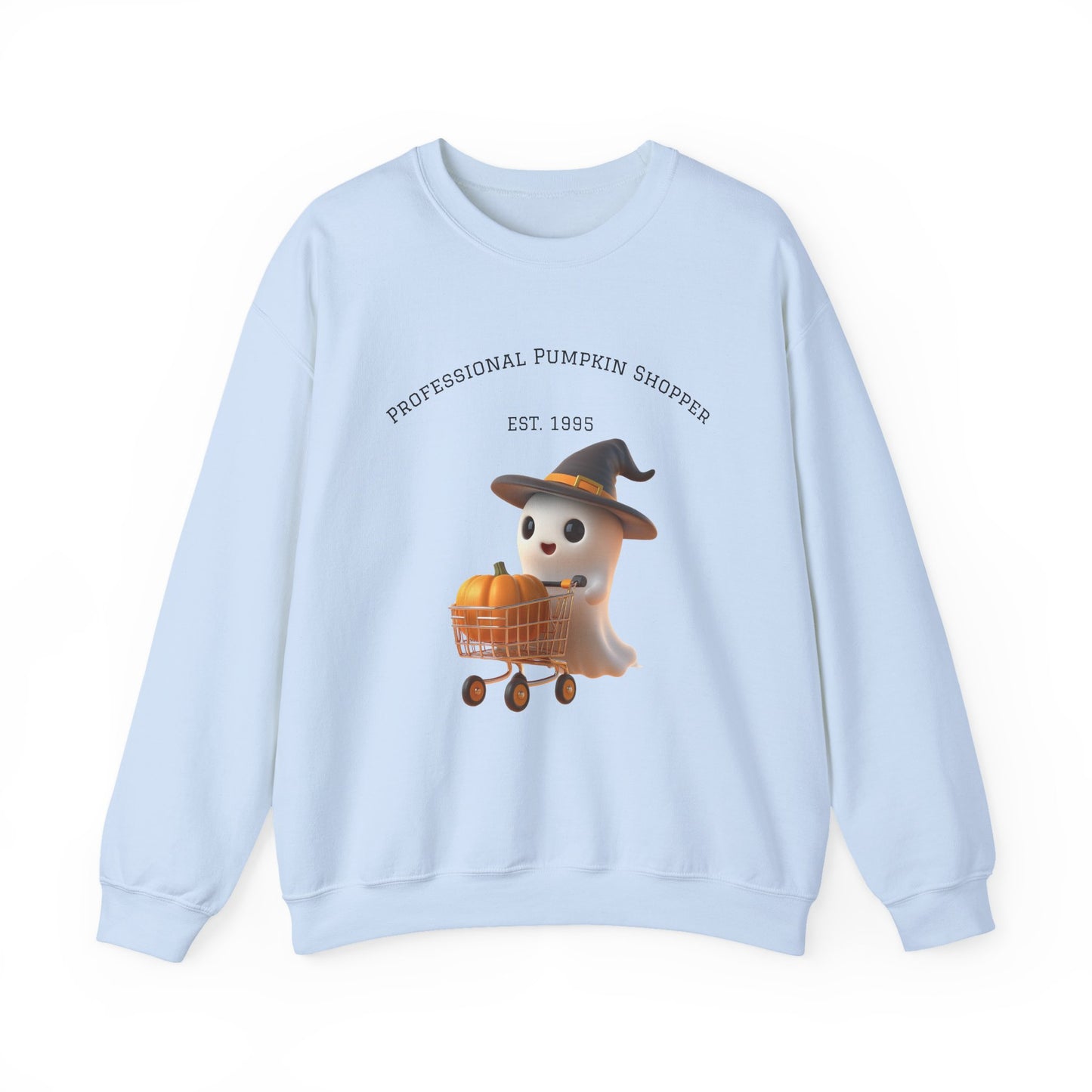 Cute Halloween Ghost Shopper Sweatshirt - Professional Pumpkin Shopper, Cozy Fall Apparel, Unisex Sweatshirt, Halloween Gift, Seasonal Fashion