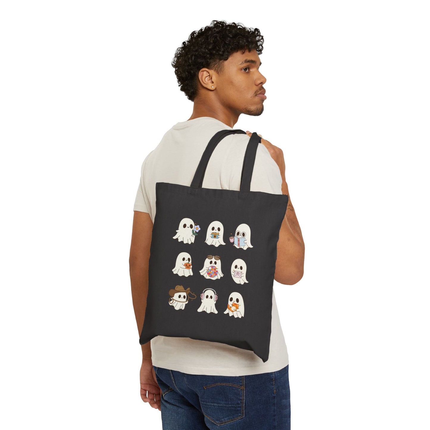 Cute Ghosts Cotton Canvas Tote Bag, Eco-Friendly Shopping Bag, Halloween Tote, Gift for Ghost Lovers, Cute Tote Bag