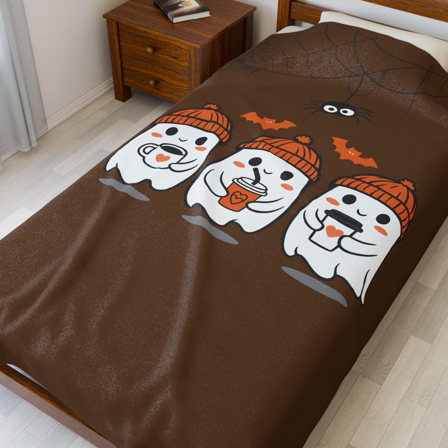 Cute Halloween Ghosts Velveteen Plush Blanket | Cozy Throw for Fall, Indoor Decor, Gift for Kids, Halloween Decor, Ghost Lover