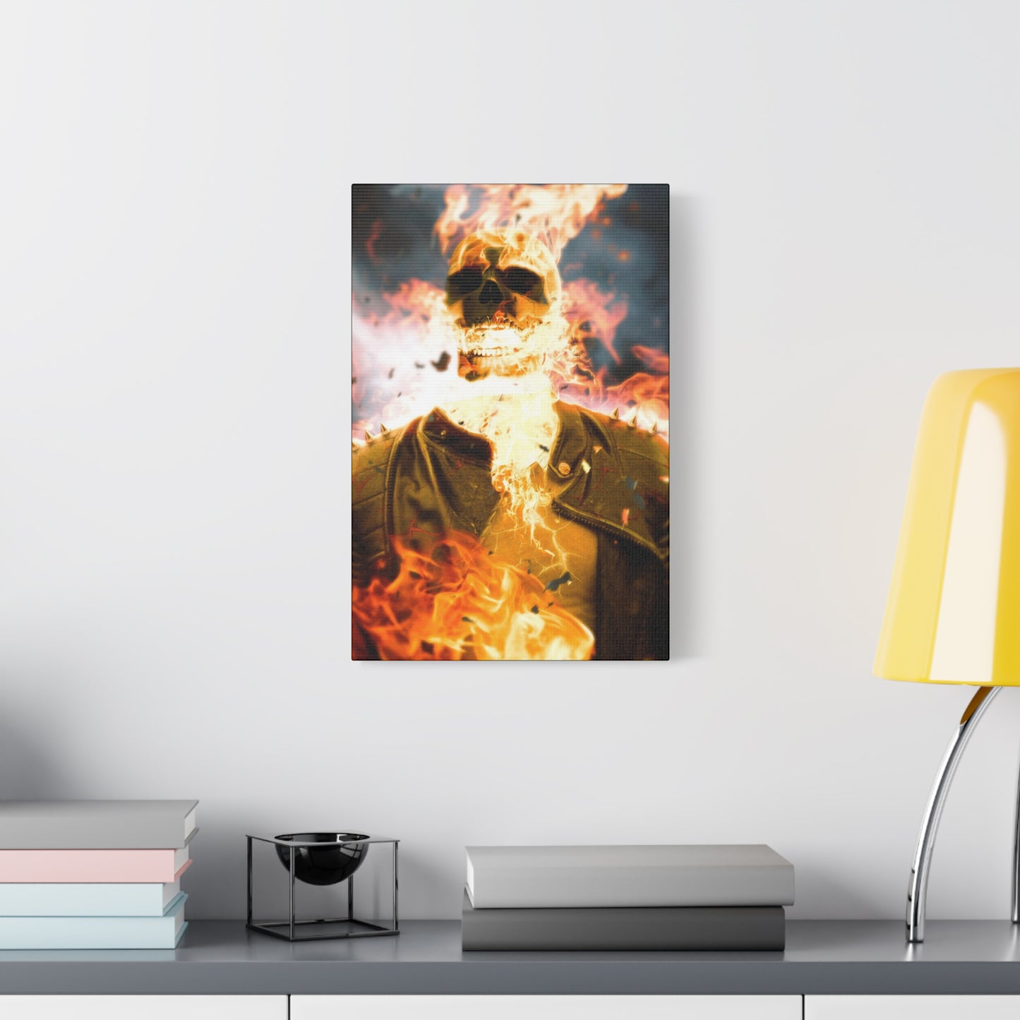 Canvas Wall Art - Flaming Ghost Rider Print, Perfect for Halloween Decor, Gift for Horror Fans, Unique Gift for Home
