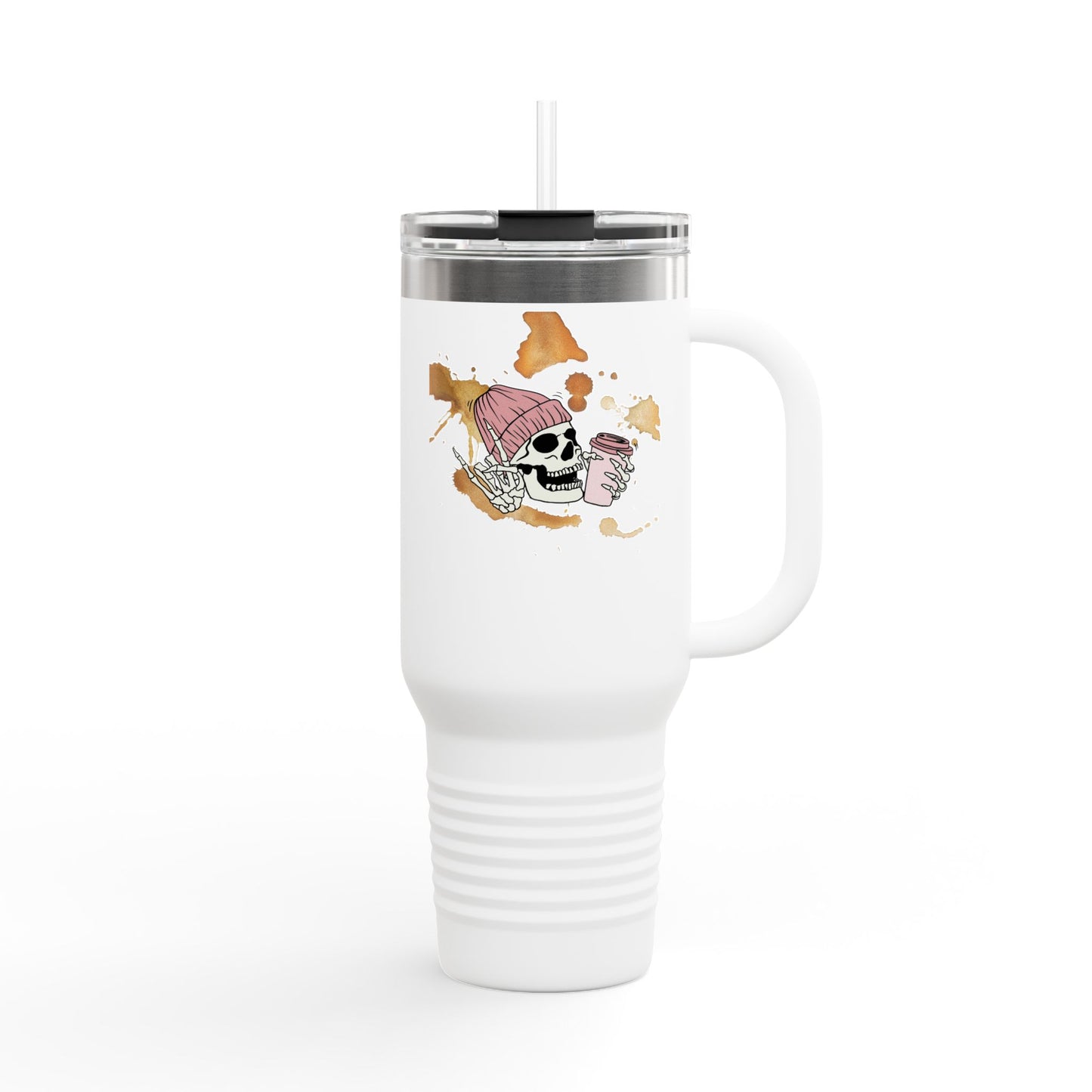 Skull Art Insulated Travel Mug, Stylish Coffee Cup, 40oz Tumbler, Unique Gift for Him or Her, Outdoor Adventure Drinkware