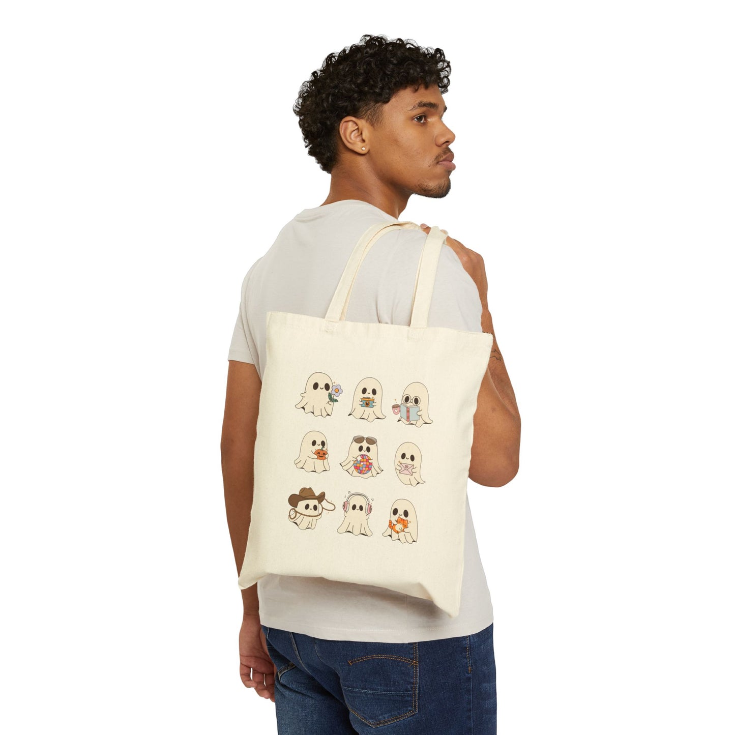 Cute Ghosts Cotton Canvas Tote Bag, Eco-Friendly Shopping Bag, Halloween Tote, Gift for Ghost Lovers, Cute Tote Bag