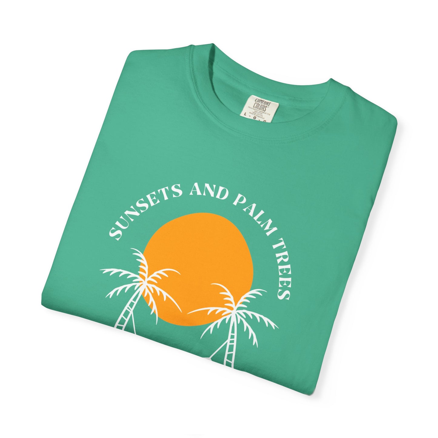 Sunset and Palm Trees T-shirt, Unisex Relaxed Tee, Summer Vibes Shirt, Vacation Attire, Beach Lover Gift, Casual Wear