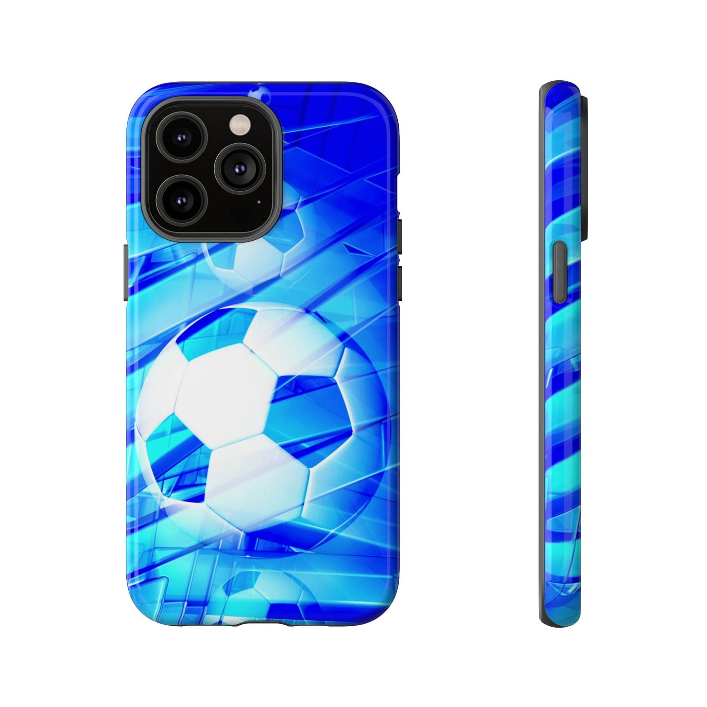 Soccer Phone Case with Tough Design, Blue Soccer Graphic Cover, Sporty Gift, Athletic Accessory, Youthful Decor, Durable Protection