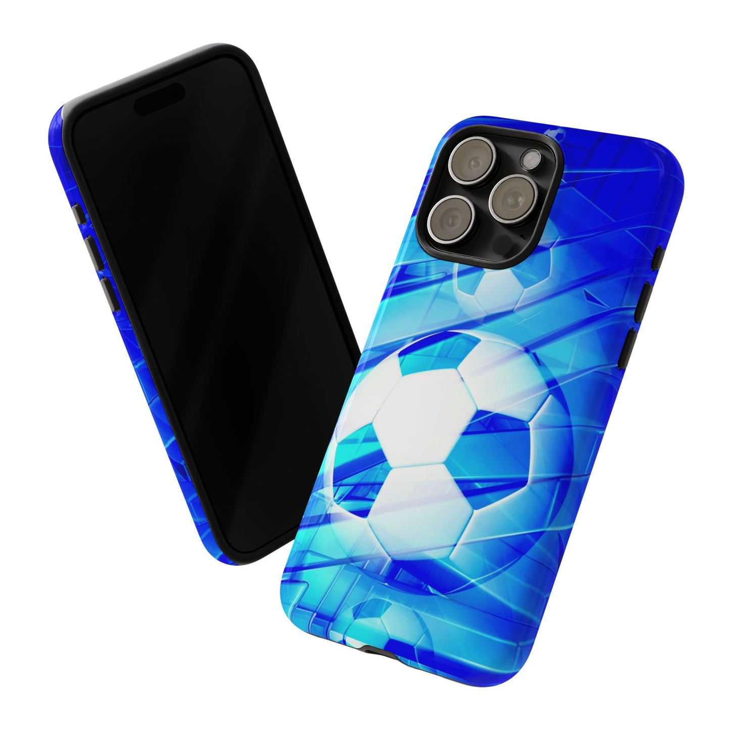 Soccer Phone Case with Tough Design, Blue Soccer Graphic Cover, Sporty Gift, Athletic Accessory, Youthful Decor, Durable Protection