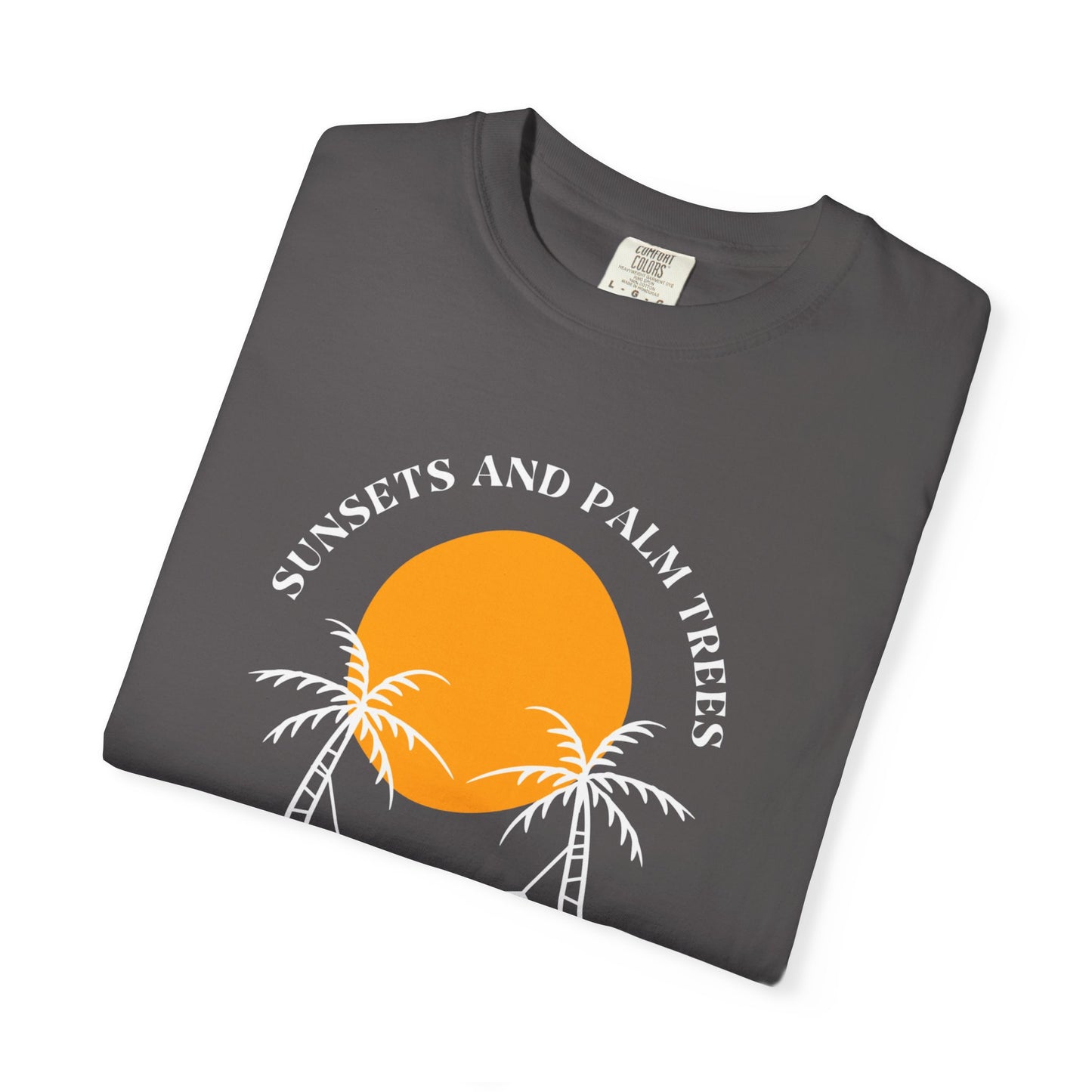 Sunset and Palm Trees T-shirt, Unisex Relaxed Tee, Summer Vibes Shirt, Vacation Attire, Beach Lover Gift, Casual Wear