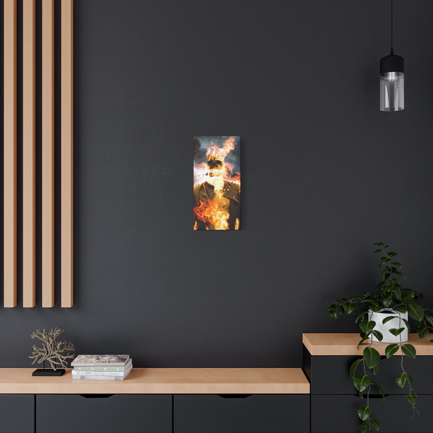 Canvas Wall Art - Flaming Ghost Rider Print, Perfect for Halloween Decor, Gift for Horror Fans, Unique Gift for Home