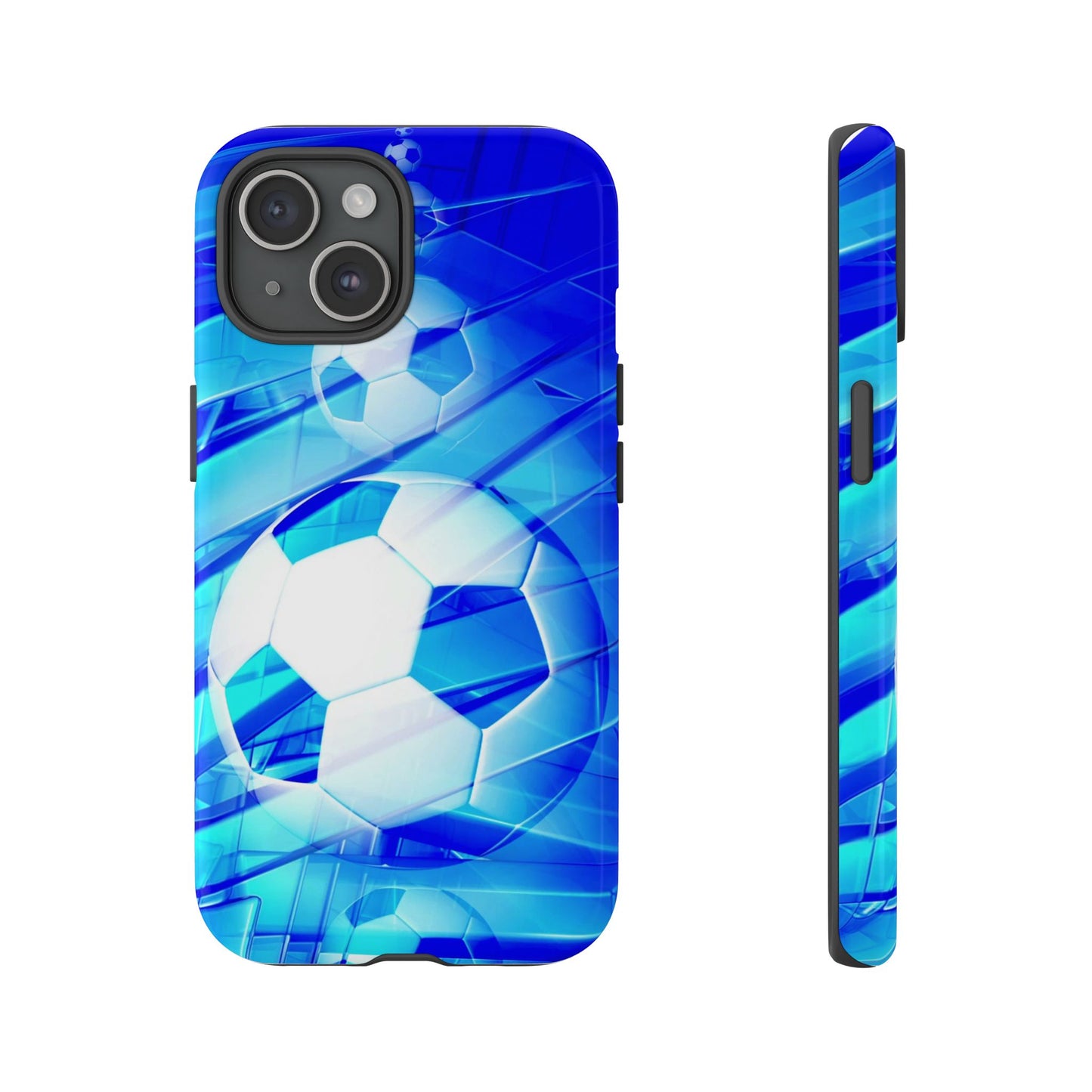 Soccer Phone Case with Tough Design, Blue Soccer Graphic Cover, Sporty Gift, Athletic Accessory, Youthful Decor, Durable Protection