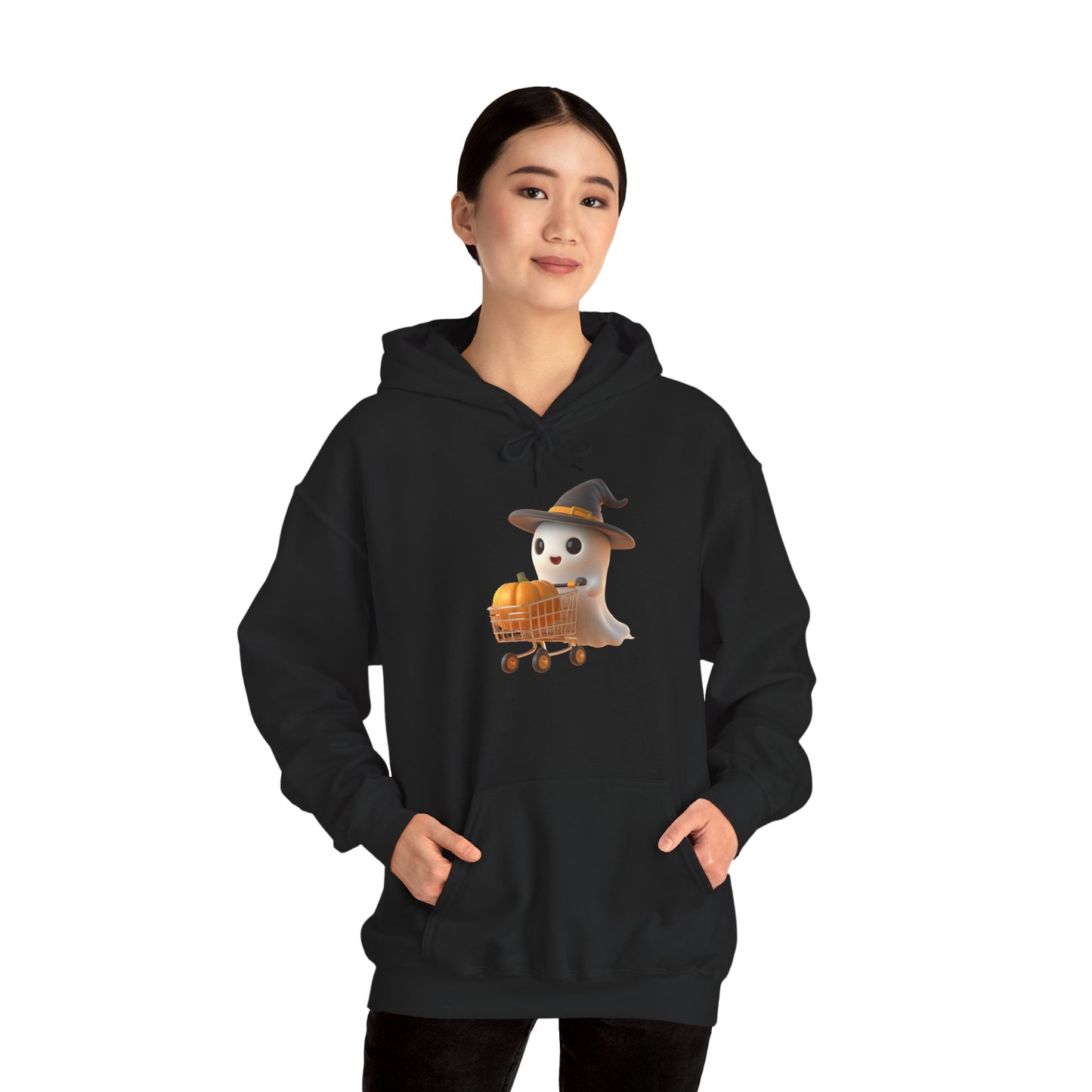 Friendly Ghost Shopper Halloween Hoodie, Unisex Pullover Sweatshirt for Fall, Cozy Halloween Sweatshirt, Ghost Lovers Gift, Spooky Season Apparel