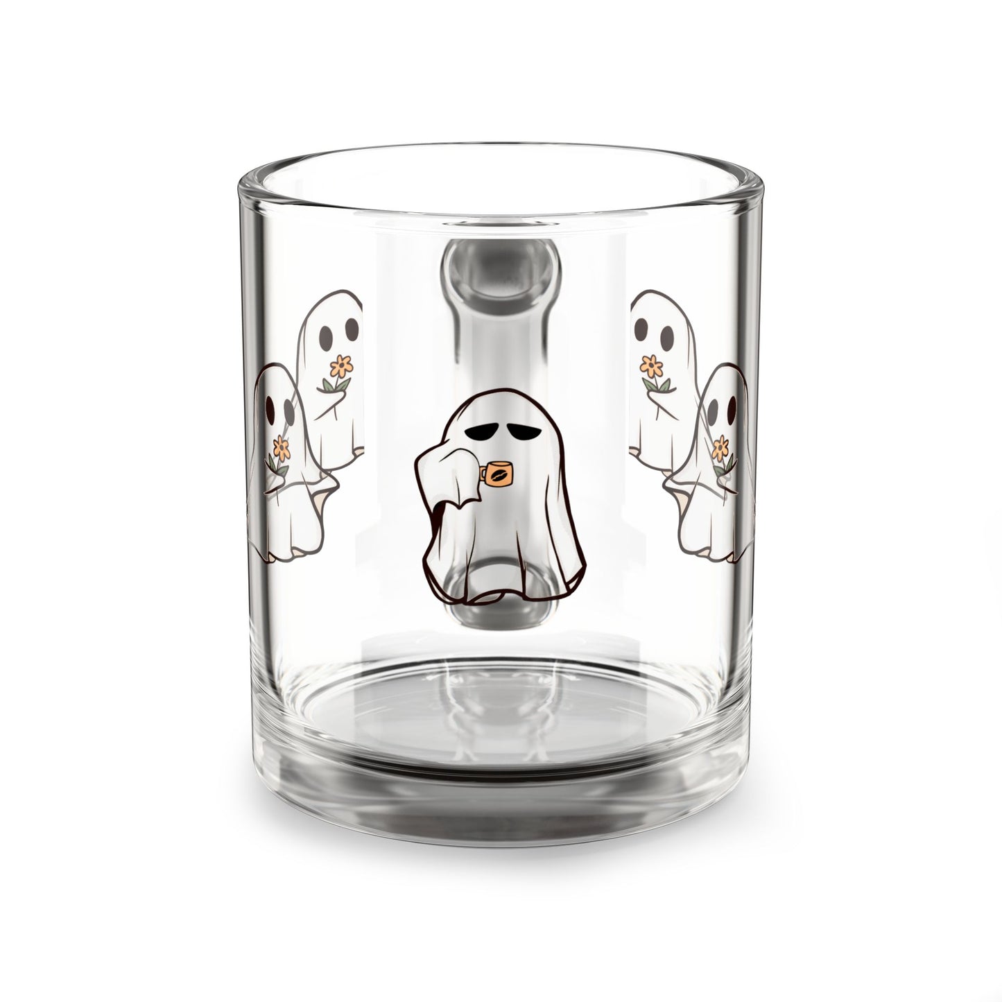 Cute Ghosts Glass Mug, 10oz with Halloween Theme, Perfect for Coffee, Tea, Spooky Season, Gifts for Ghoul Lovers, Autumn Decor