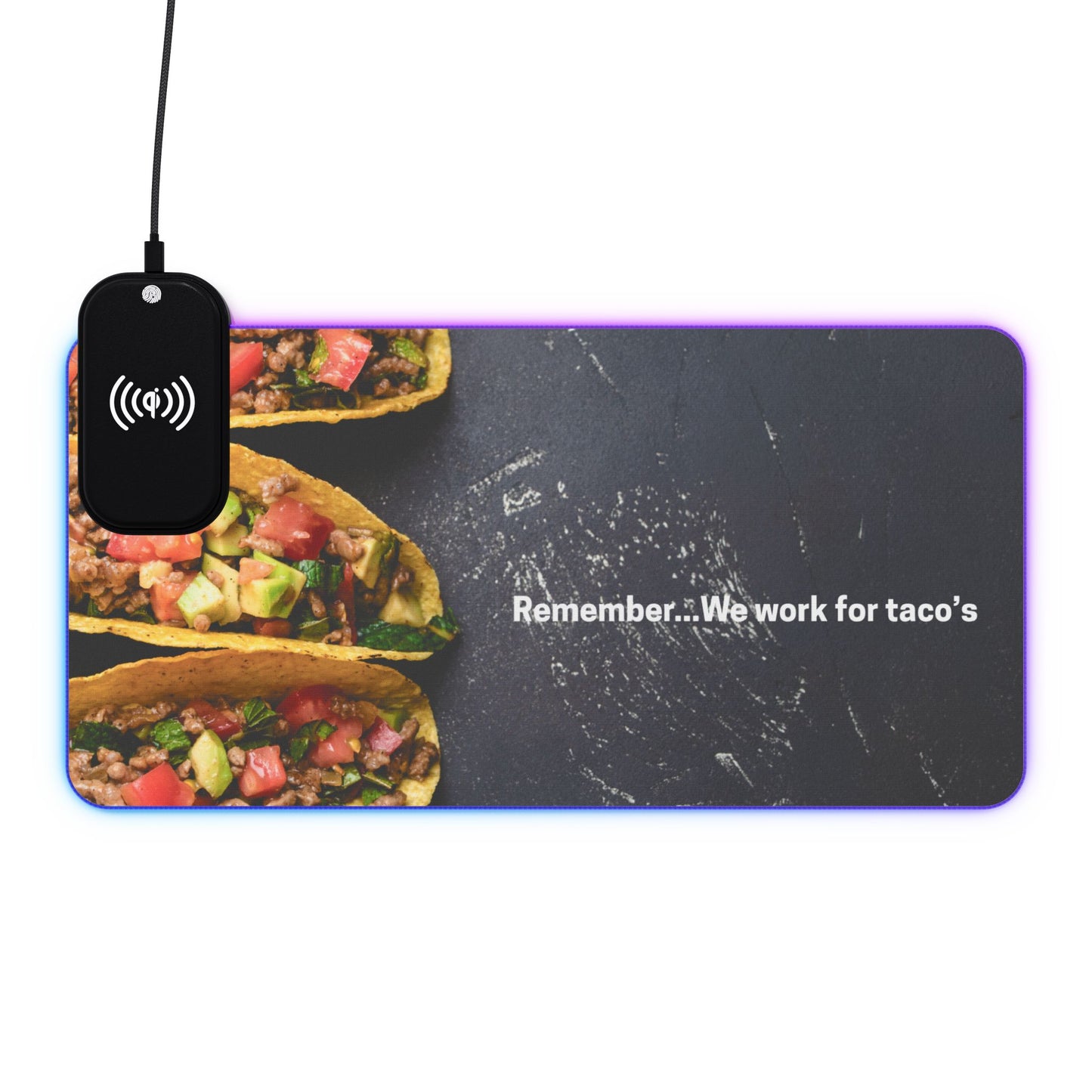 LED Gaming Mouse Pad with Wireless Charging - Fun Taco Theme