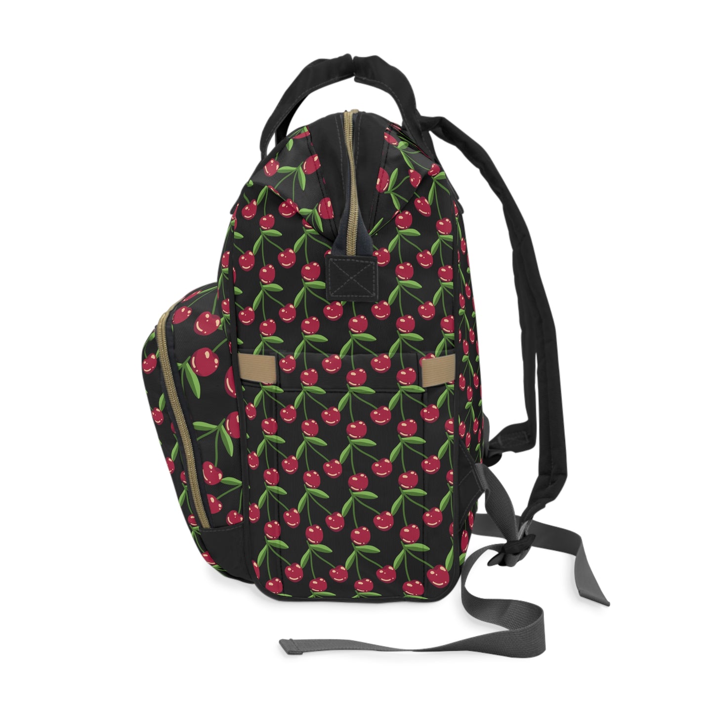 Cherry Pattern Multifunctional Backpack, Stylish Baby Bag, Functional Maternity Backpack, Trendy Diaper Bag for Moms, Chic Baby Gear